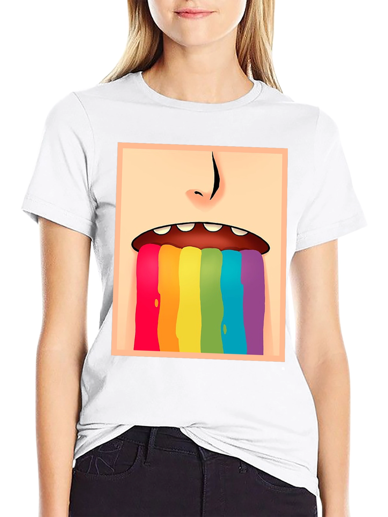 Black Rainbow Vomit Graphic Tee - Black Cotton Comfort view 9