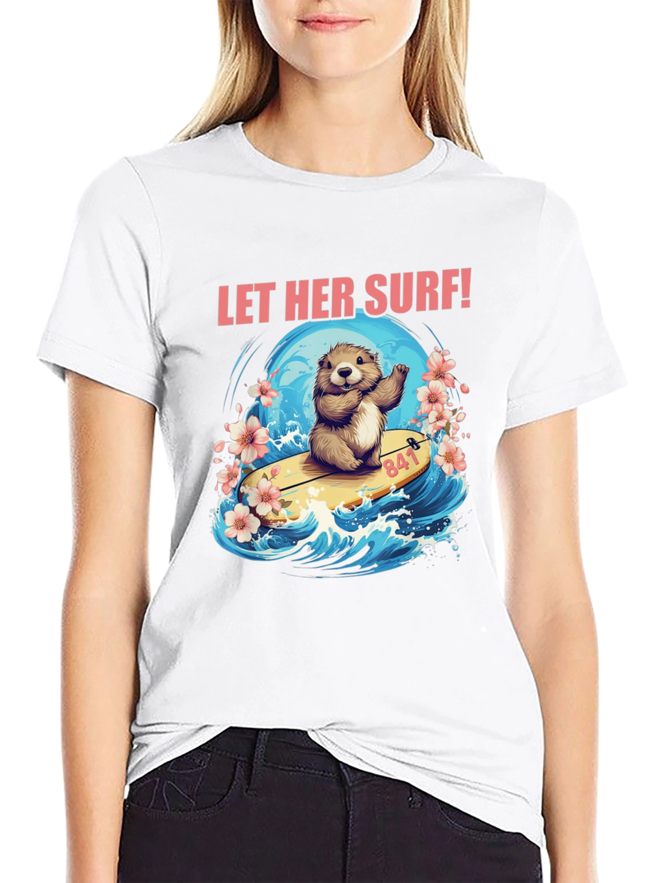 Black Let Her Surf! Graphic T-Shirt view 9