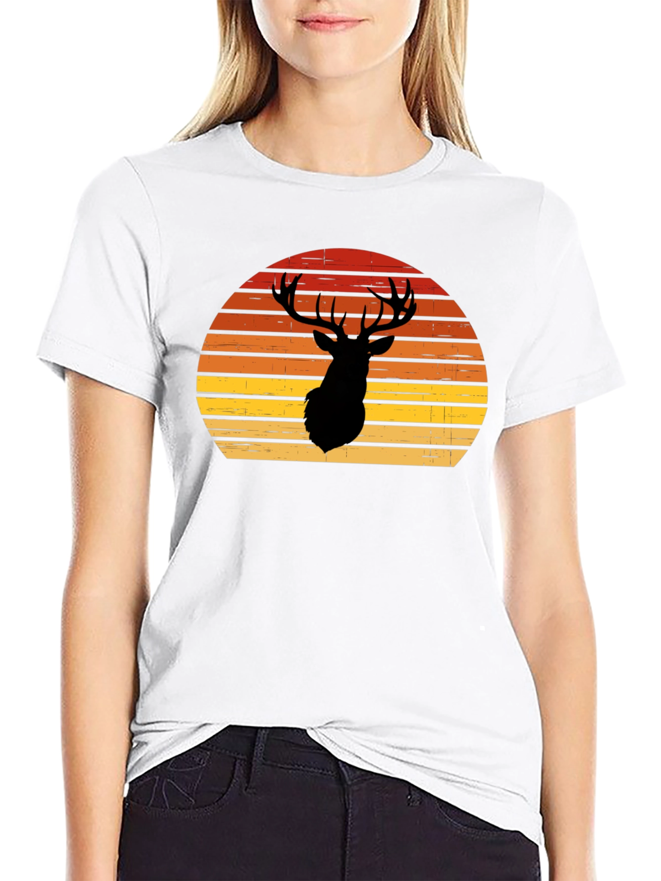 Black Retro Deer Silhouette T-Shirt view 9
