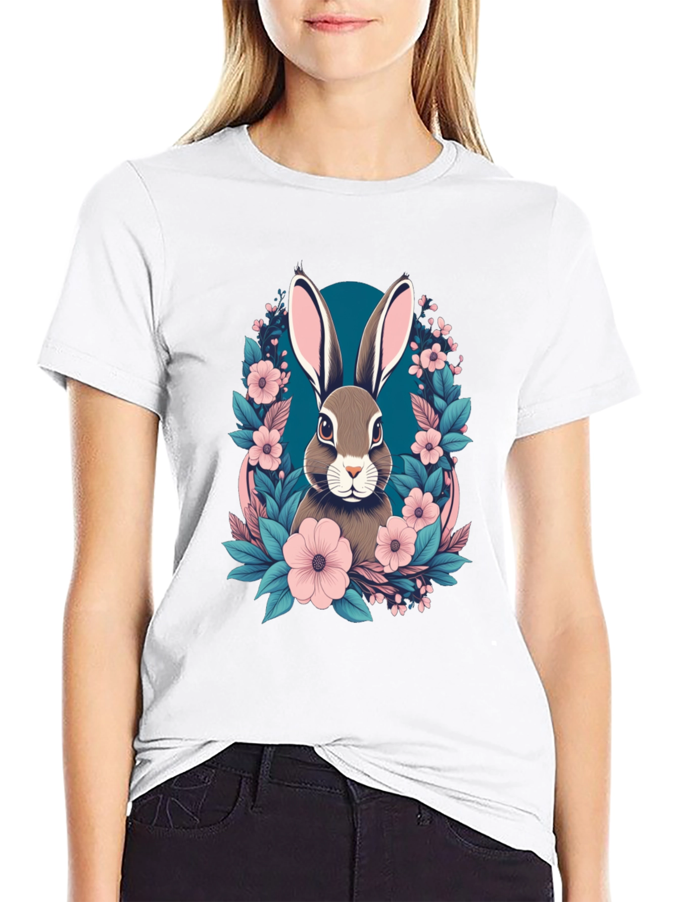 Black Floral Bunny Graphic Tee - Easter Style view 9