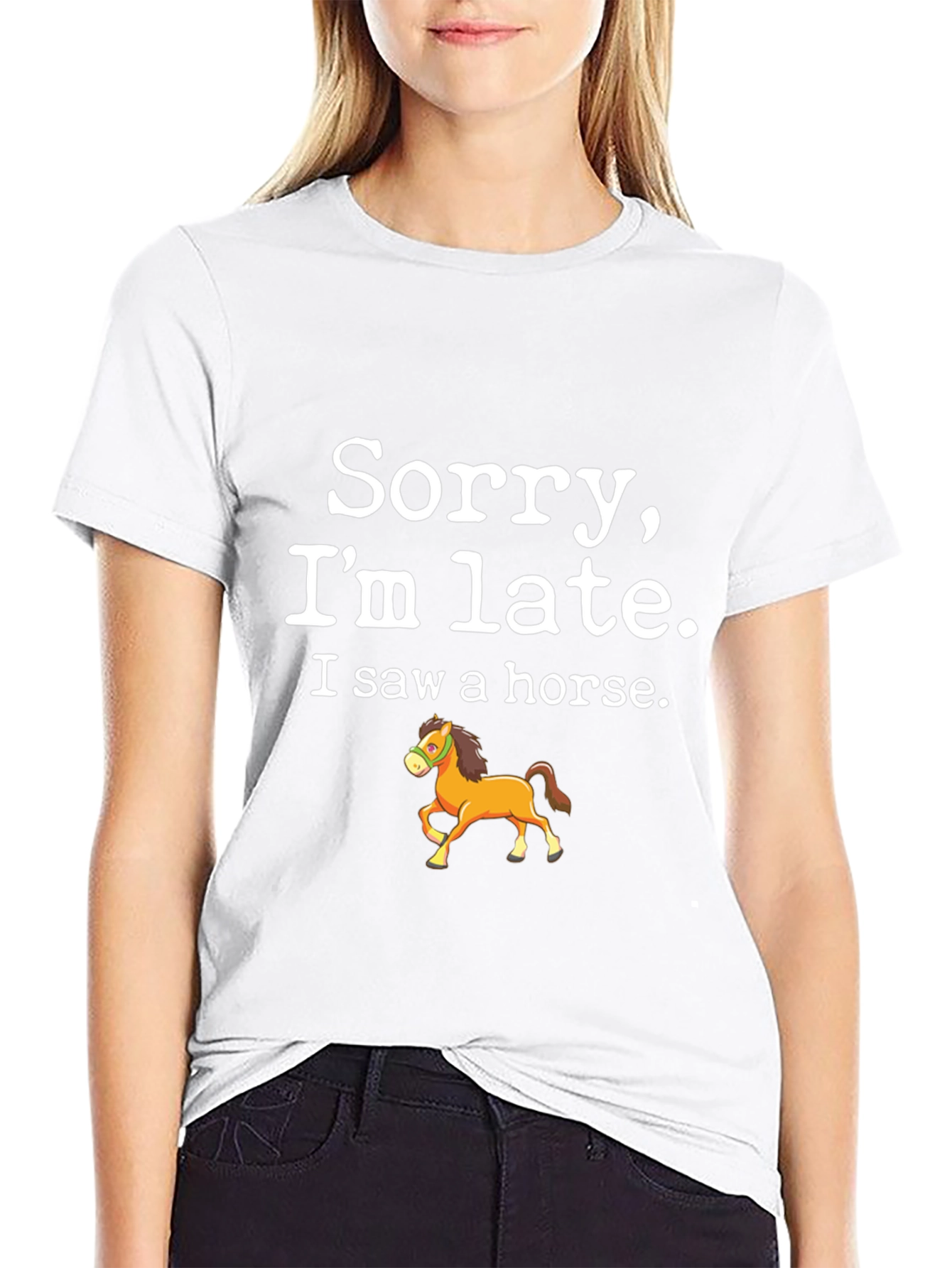 Black Sorry I'm Late T-Shirt - Horse Design view 9