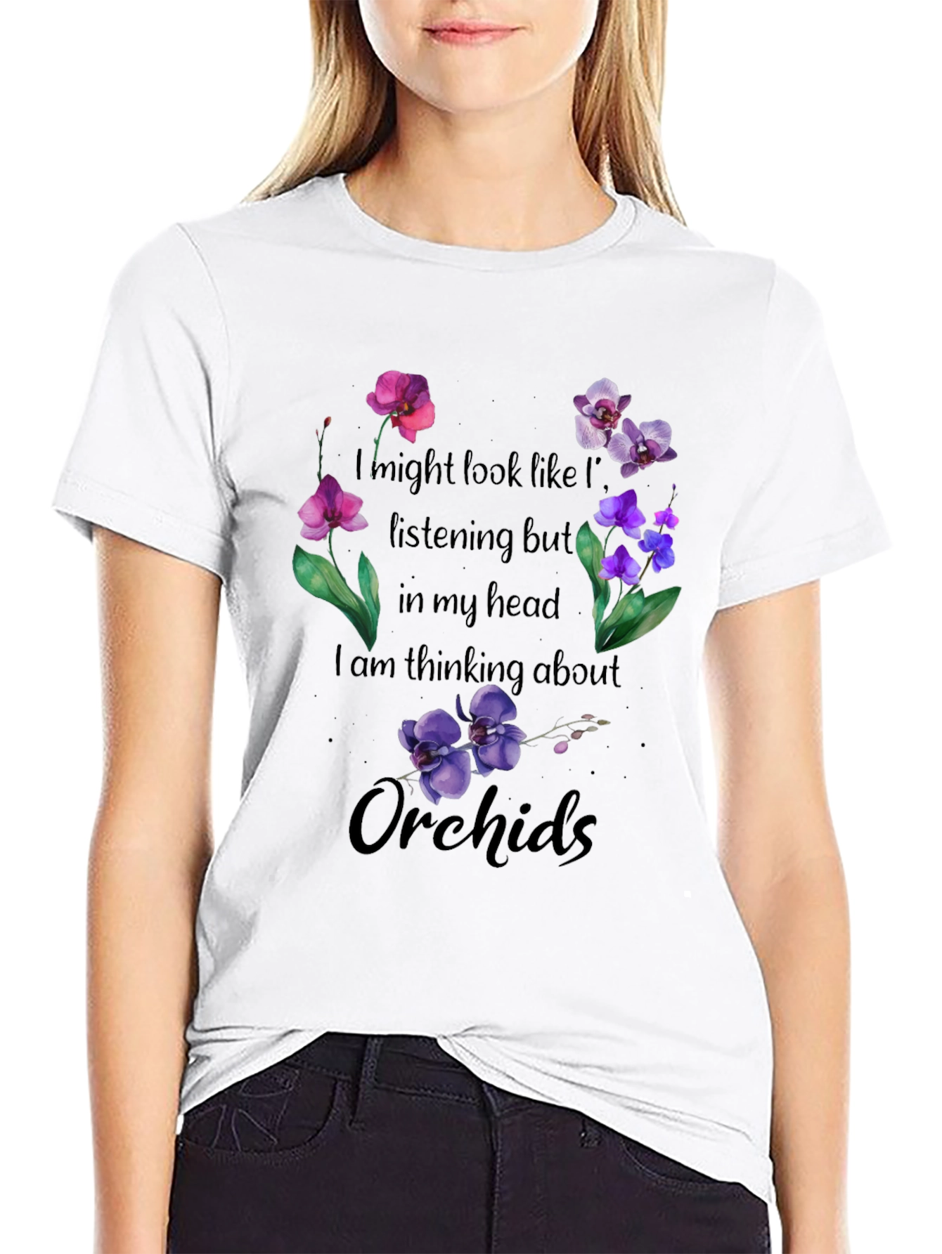 Black Thinking About Orchids T-Shirt view 9