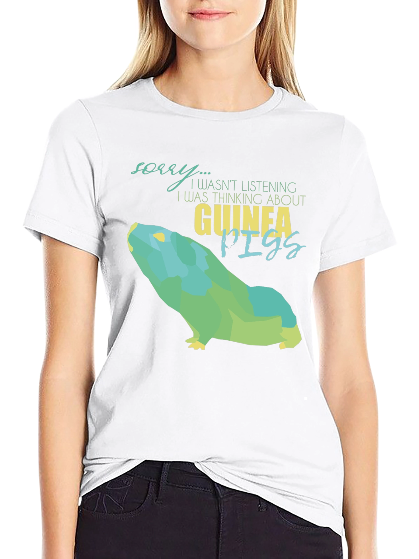 Black Guinea Pig Lover Graphic Tee - Sorry Not Listening T-Shirt view 9