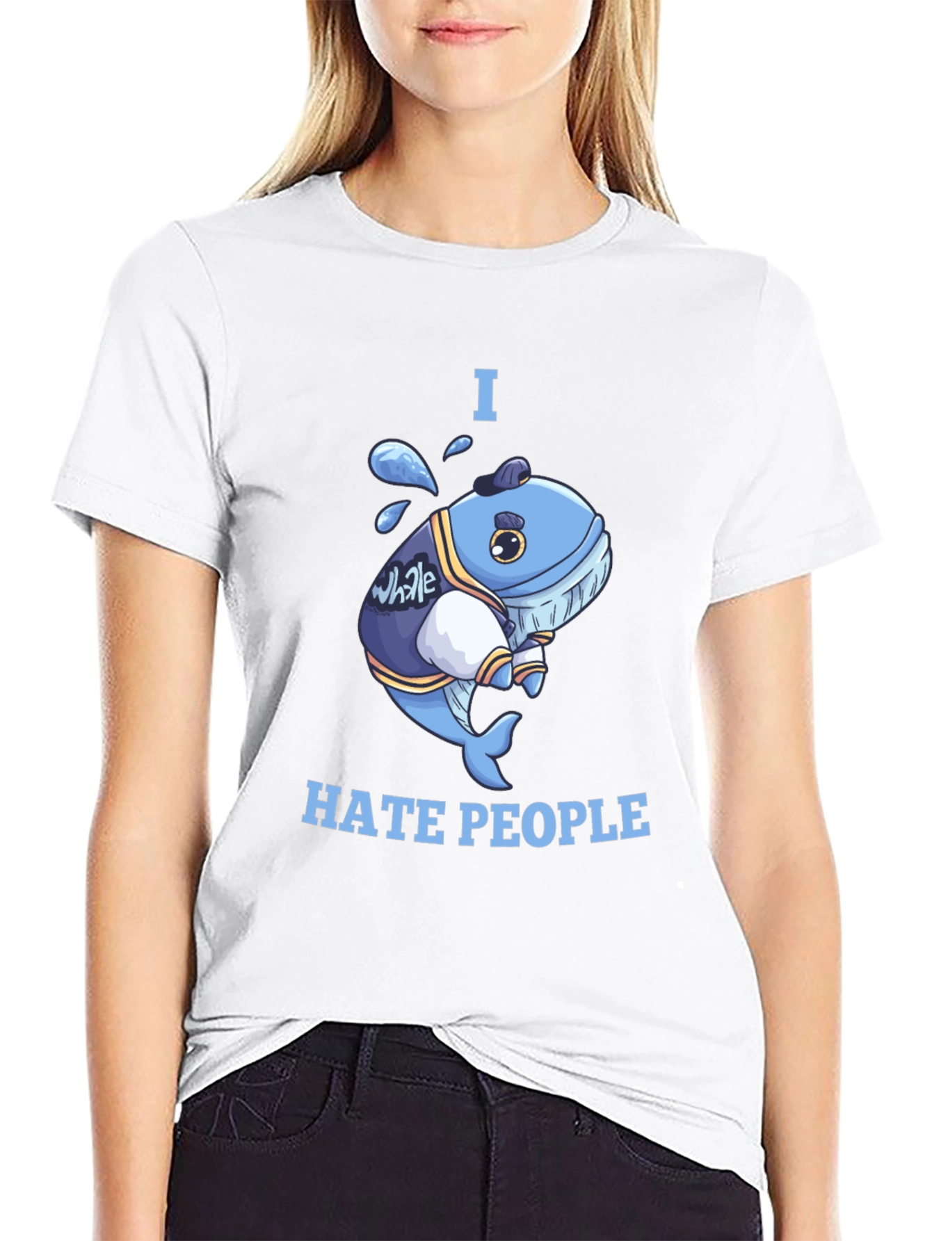 Black I Hate People Whale T-Shirt view 9
