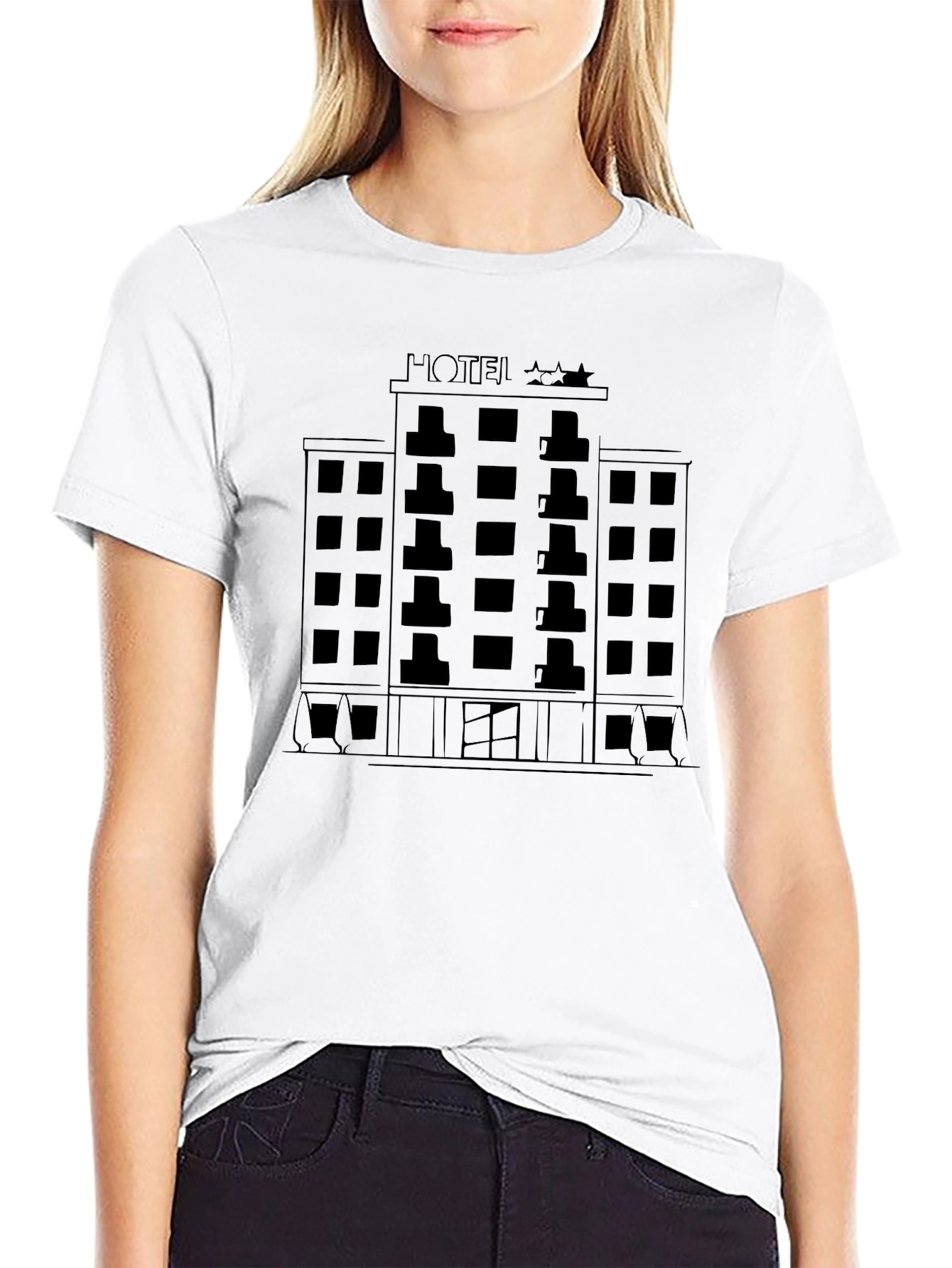 Black Hotel Graphic Tee - Black Cotton Short Sleeve view 9