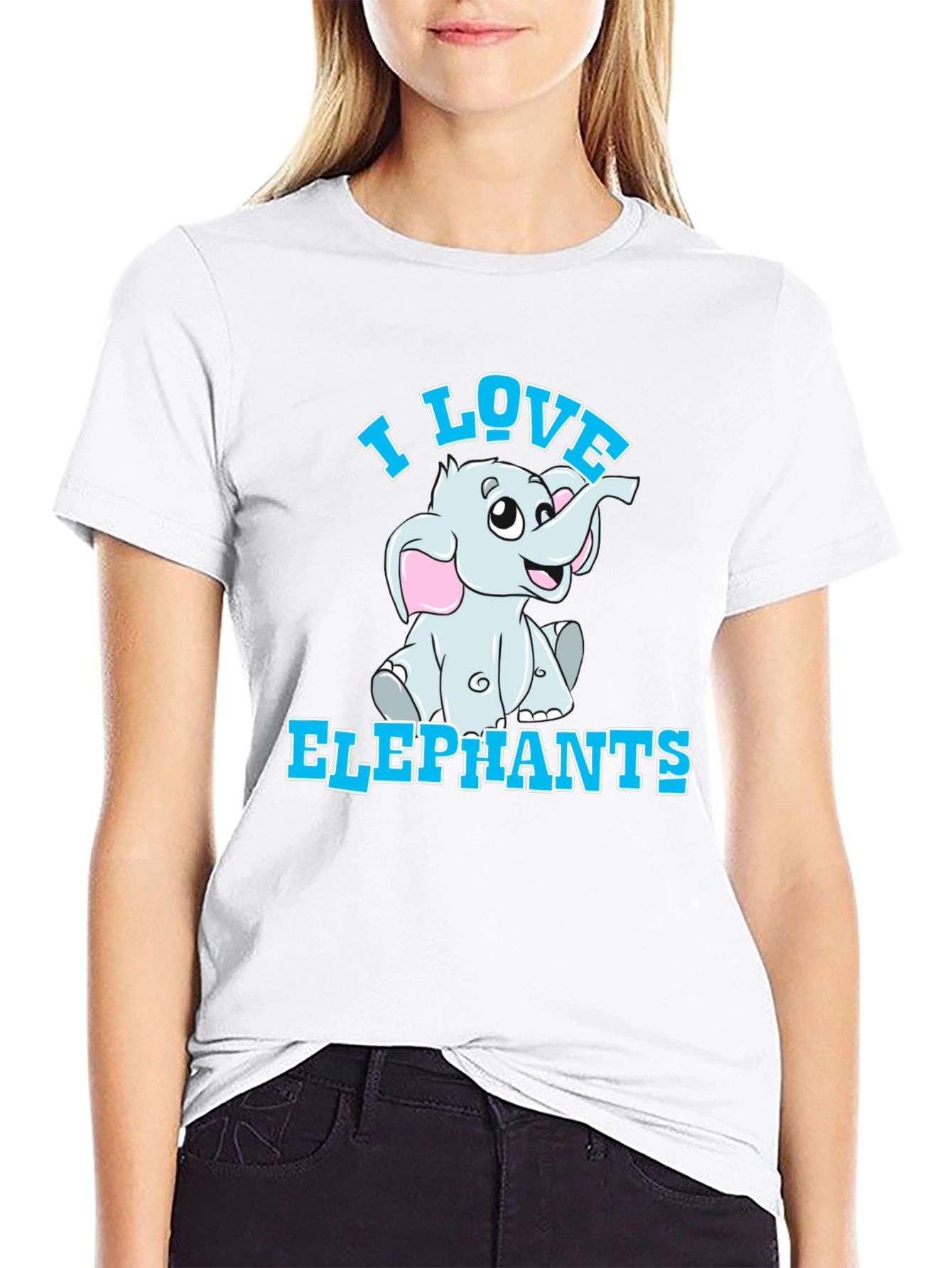 Black I Love Elephants T-Shirt - Cute Cartoon Graphic Tee view 9
