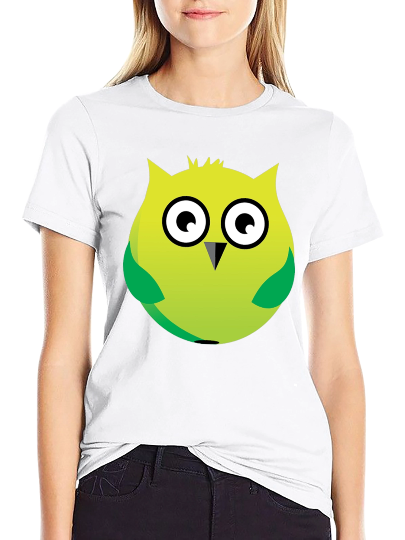 Black Cartoon Owl Graphic Tee - Soft Black Cotton Blend view 9