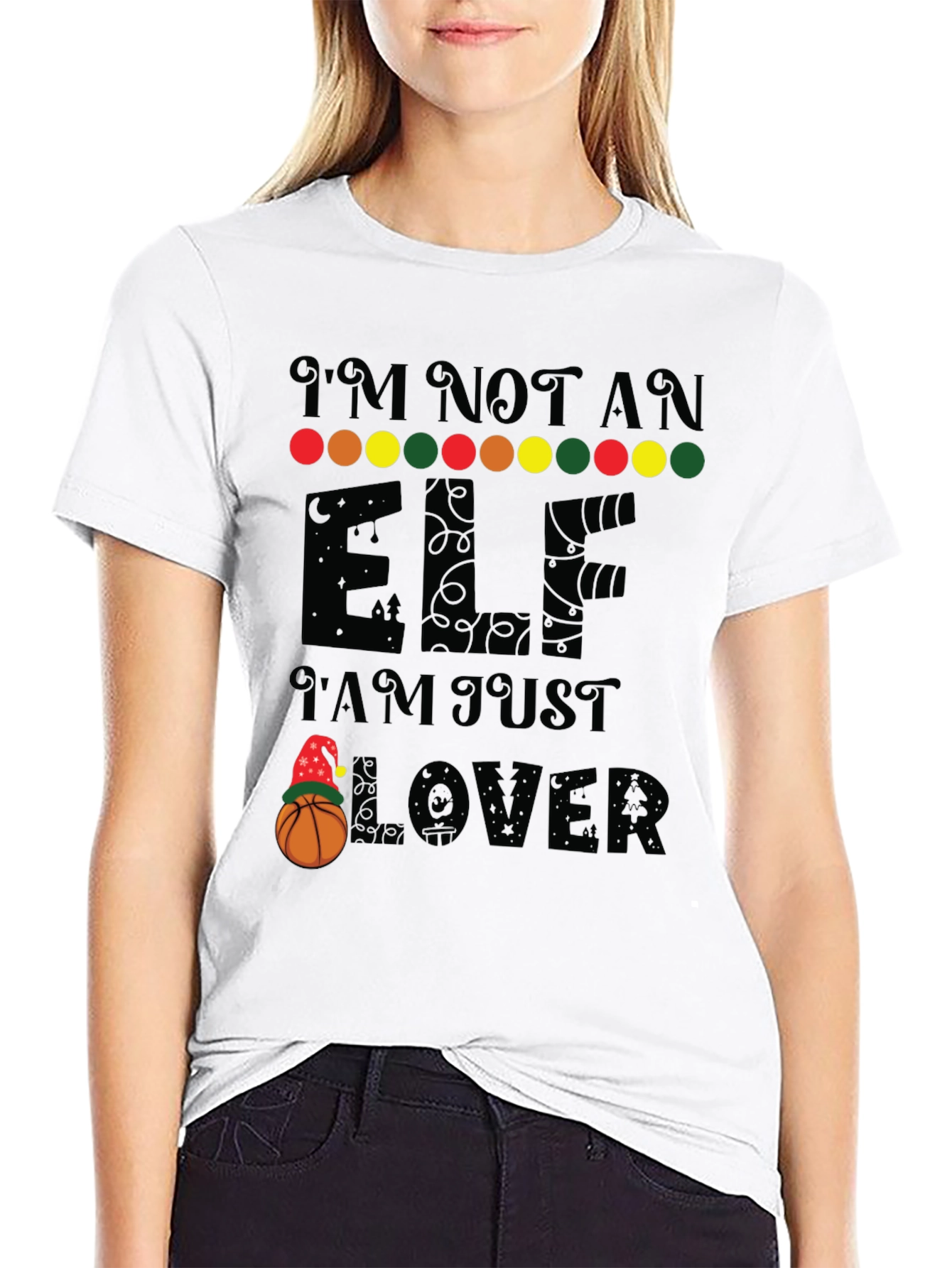 Black I'm Not an Elf, Basketball Lover T-Shirt view 9