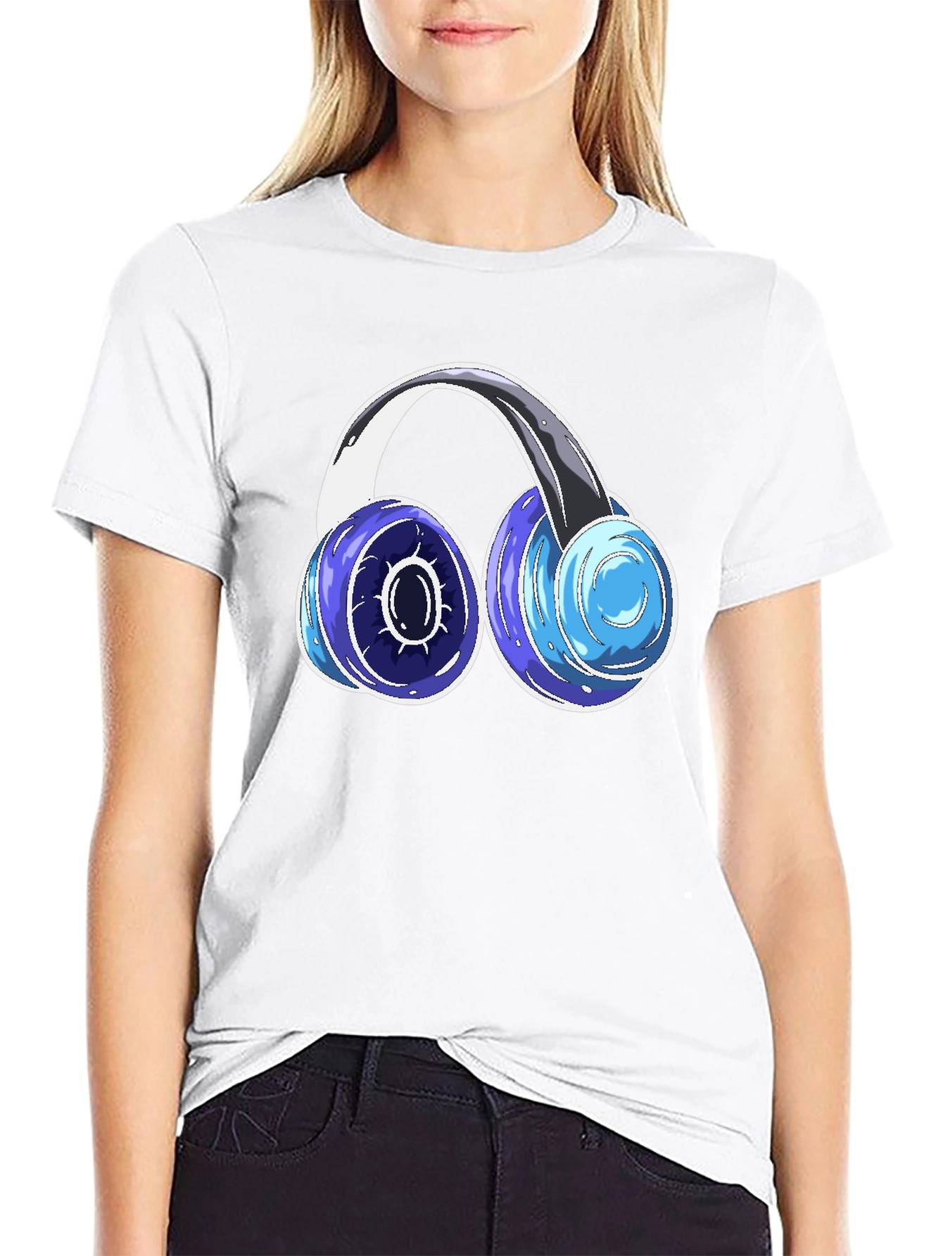 Black Cool Headphones Graphic Tee - Black Cotton Blend view 9