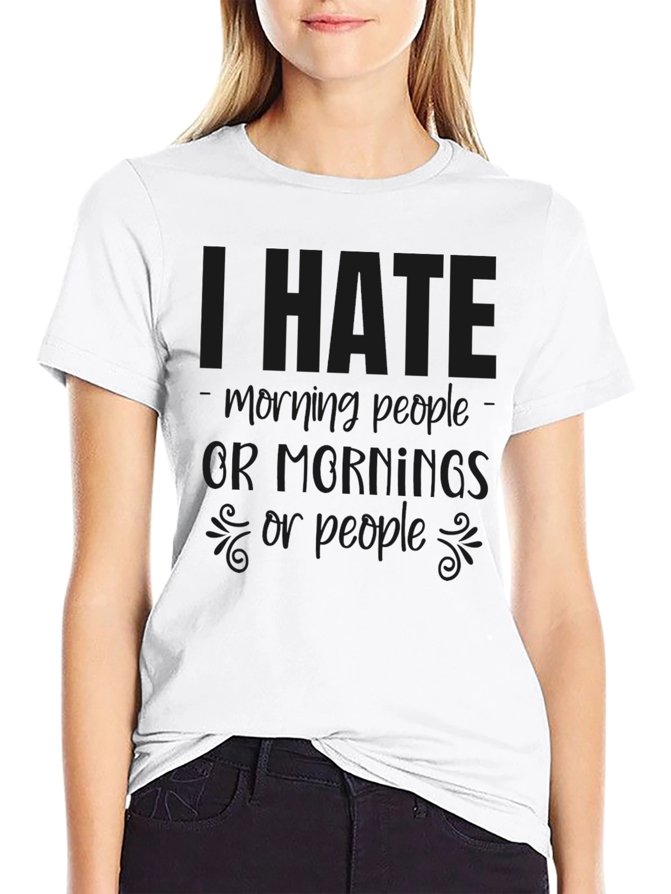 Black I Hate Morning People Tee - Sarcastic Graphic T-Shirt view 9