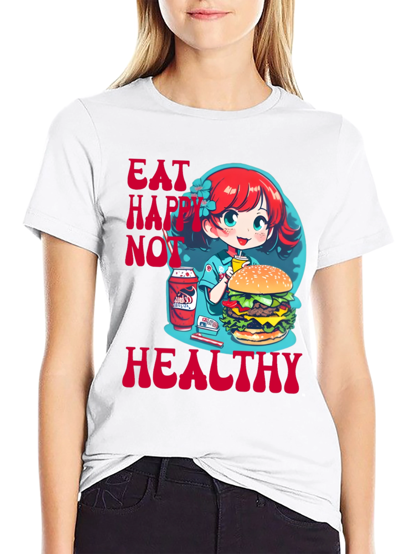 Black Eat Happy Not Healthy Graphic Tee view 9