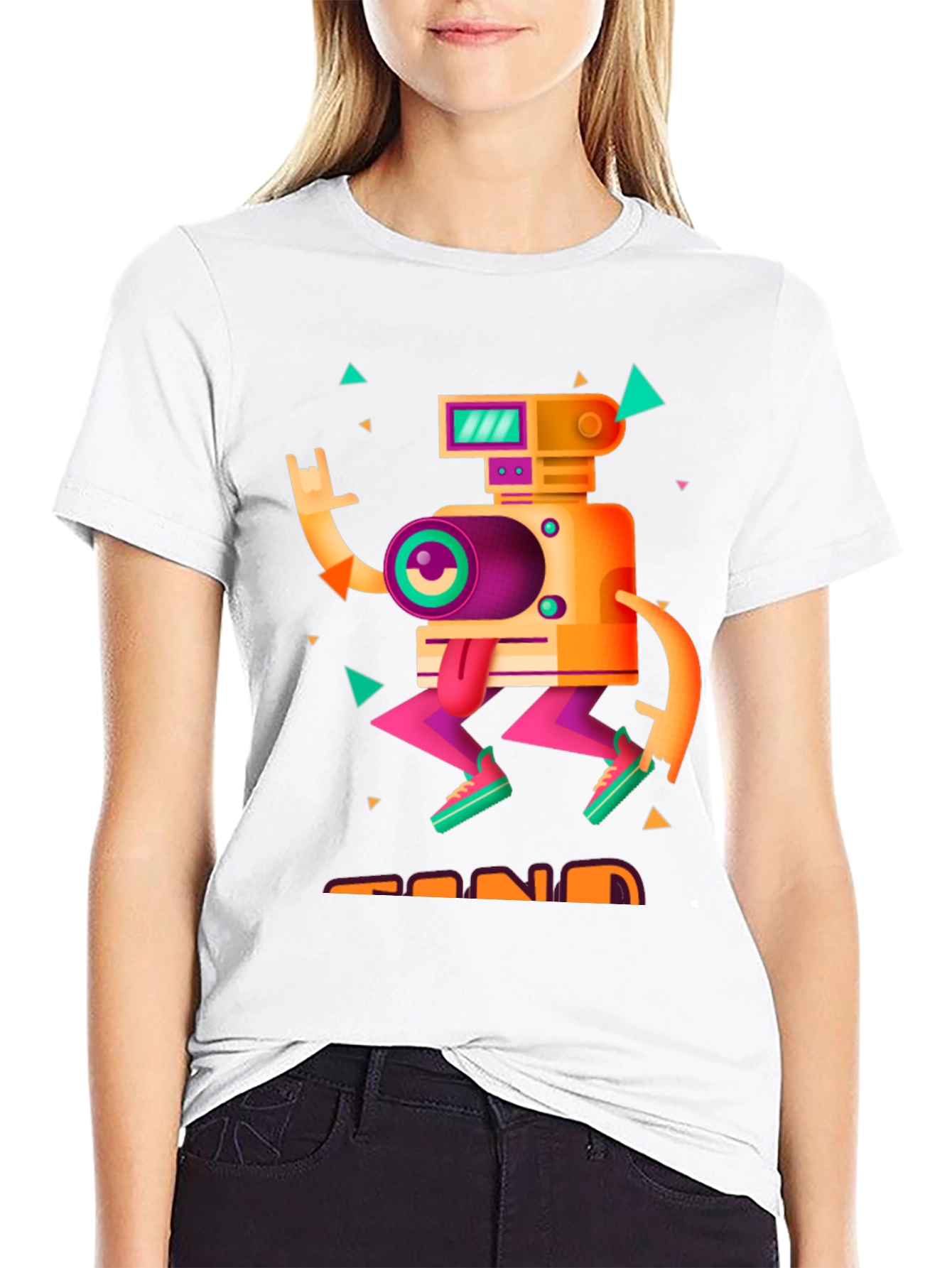 Black Retro Robot Graphic Tee - Black Cotton T-Shirt view 9