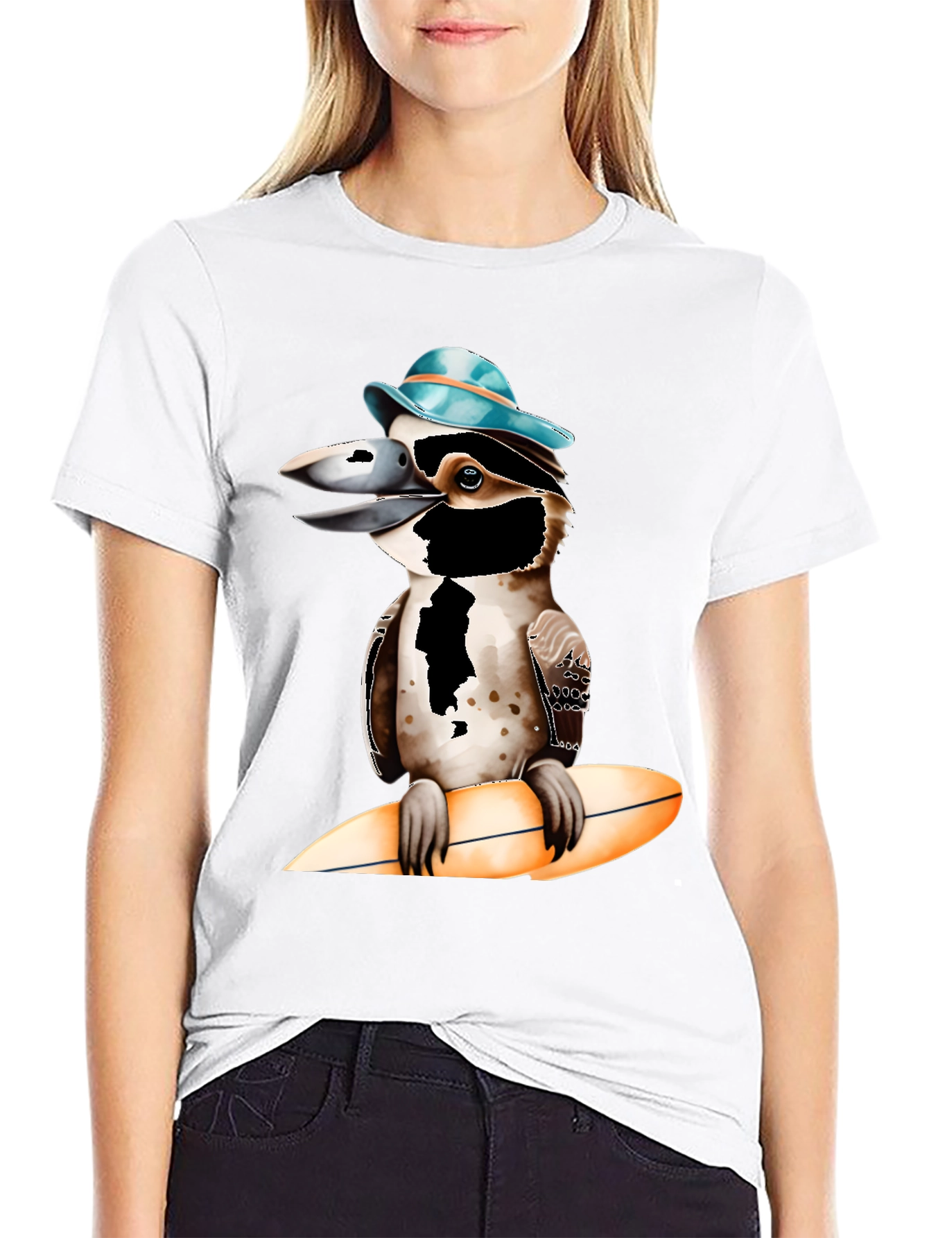 Black Kookaburra Surfer T-Shirt - Cool Bird Design view 9