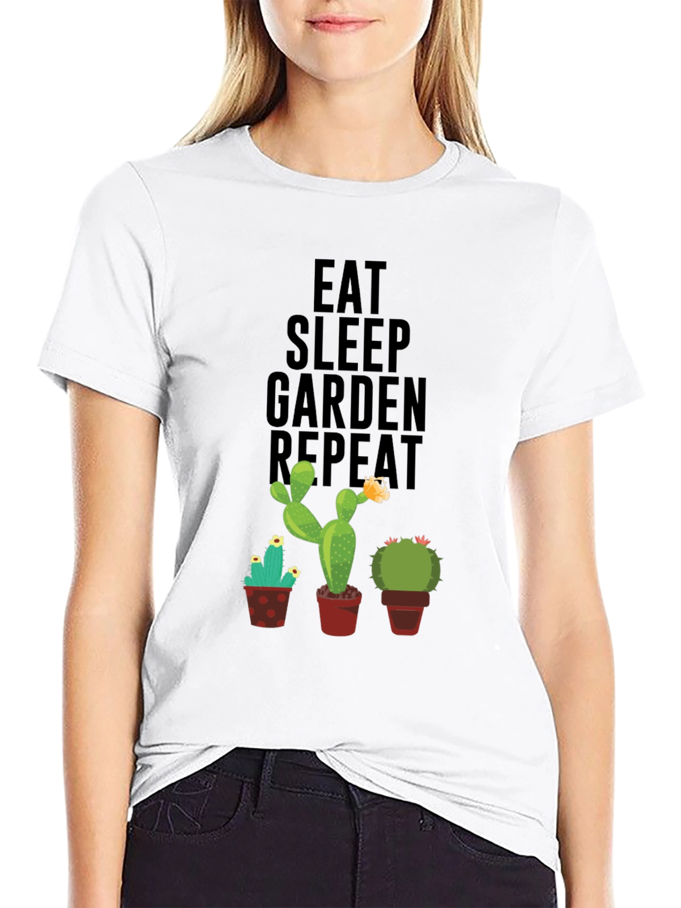Black Eat Sleep Garden Repeat Cactus Graphic Tee view 9