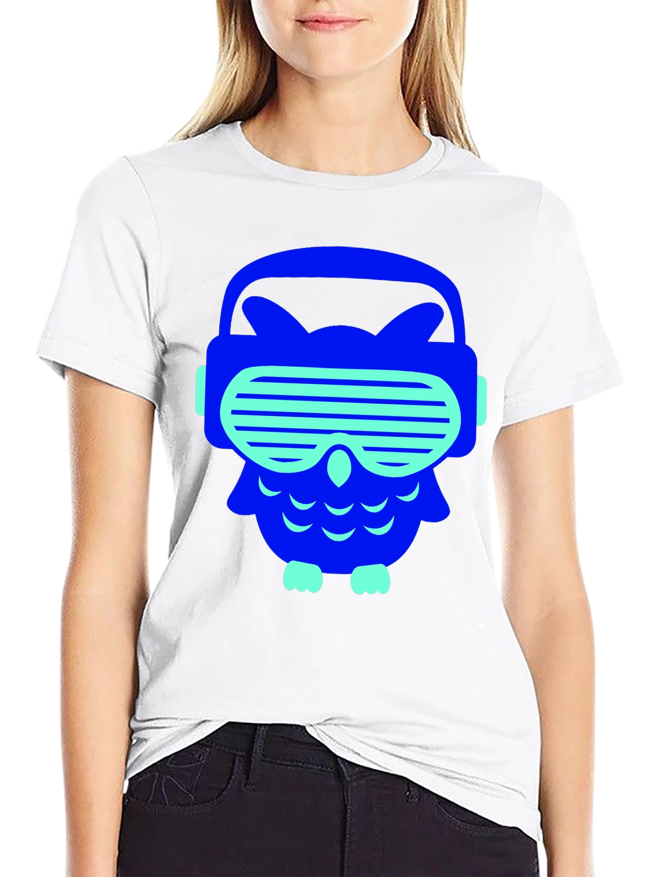 Black Cool Cyberpunk Owl Graphic Tee - Black Cotton T-Shirt view 9