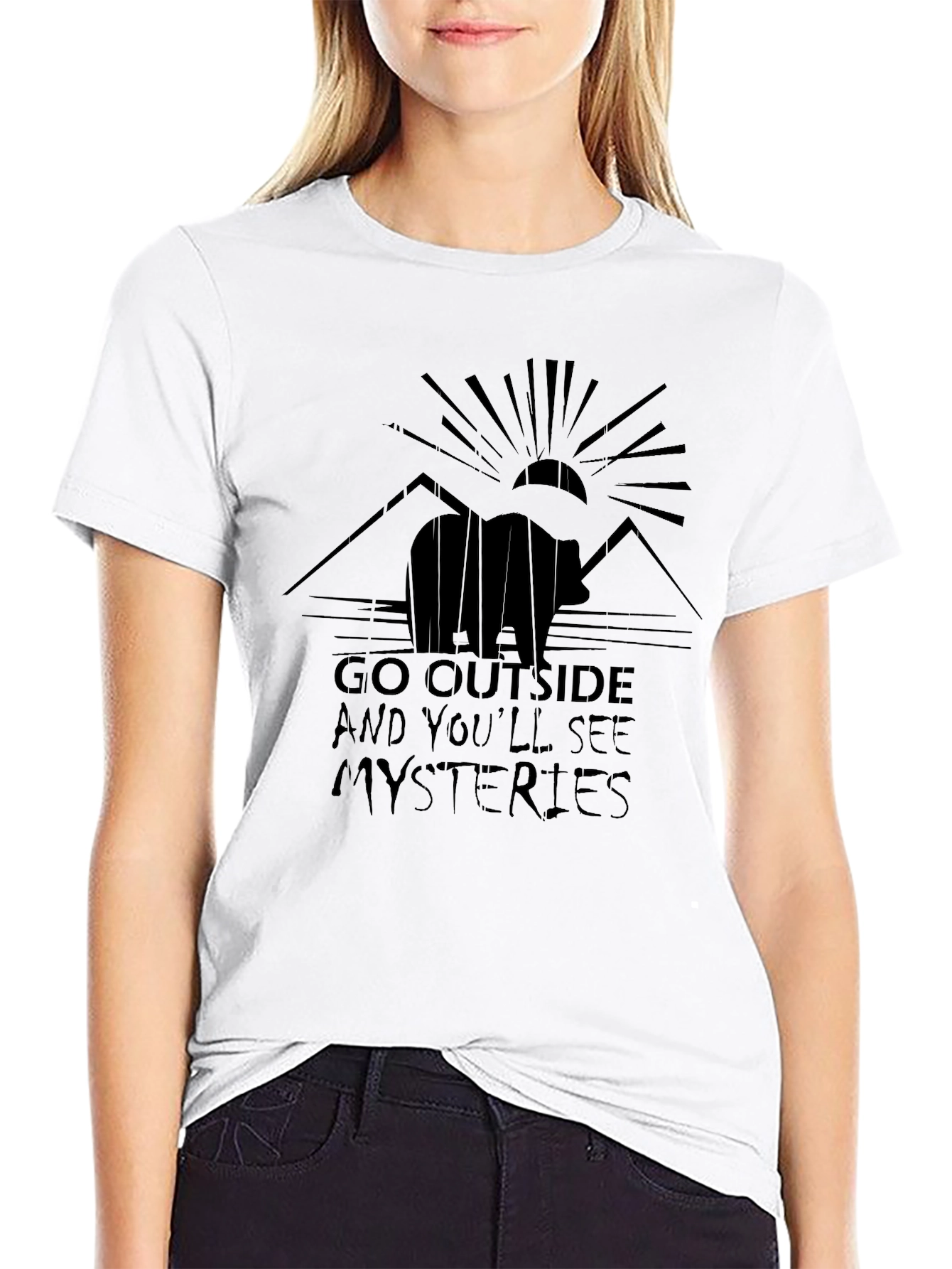 Black Outdoor Adventure Tee - Bear & Mountain Design view 9