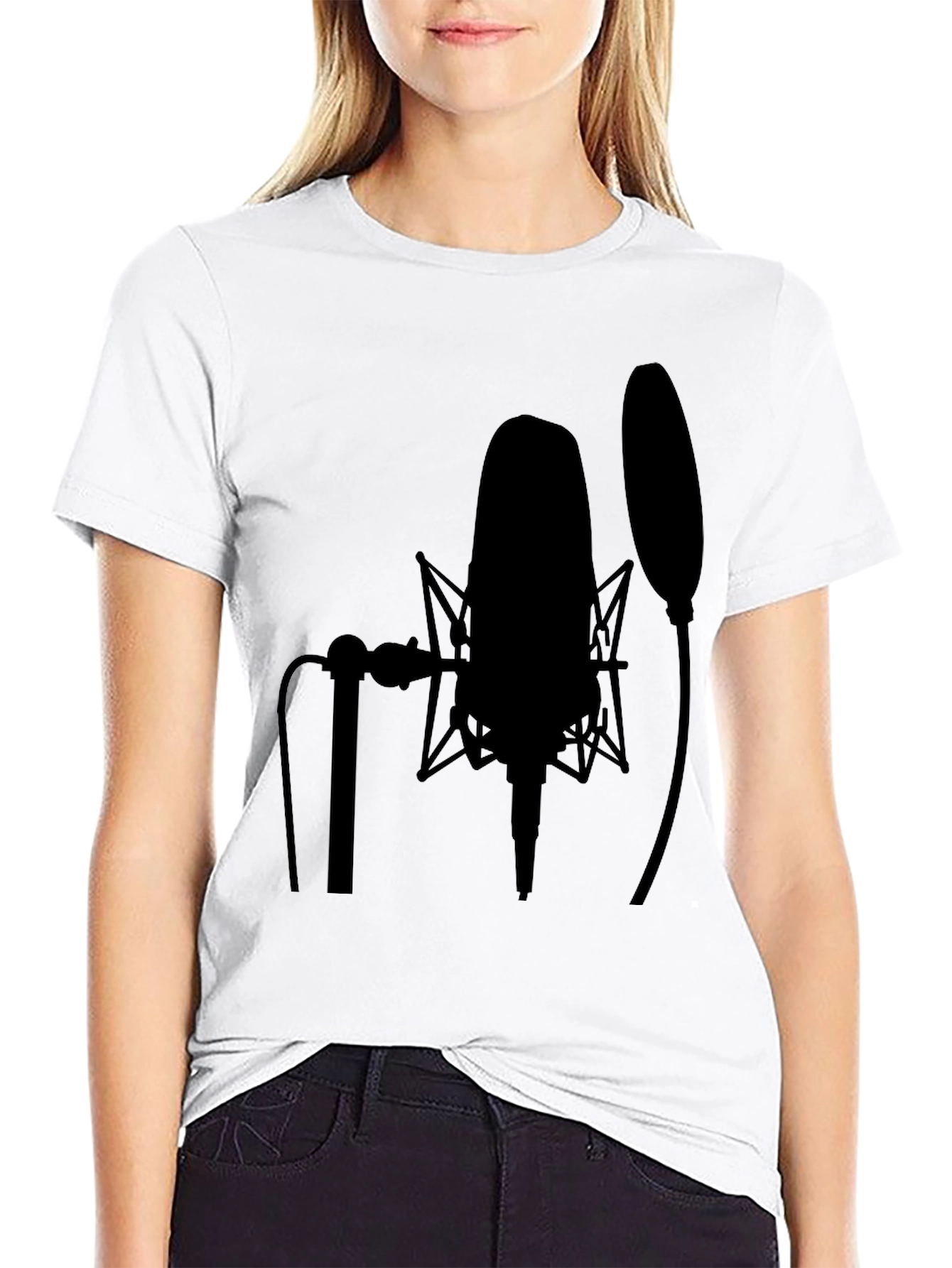 Black Studio Microphone Black T-Shirt - Musician Recording Apparel view 9