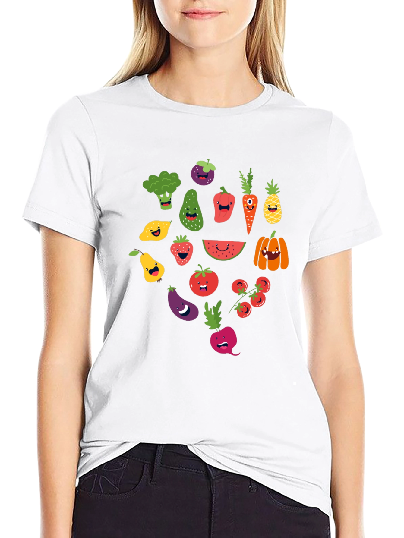 Black Whimsical Veggie T-Shirt - Fun Foodie Fashion view 9