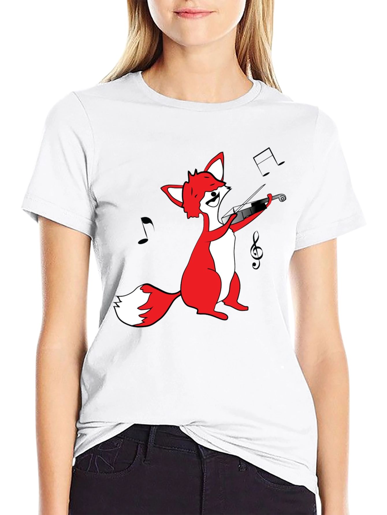 Black Fox Violinist T-Shirt - Black Graphic Tee view 9