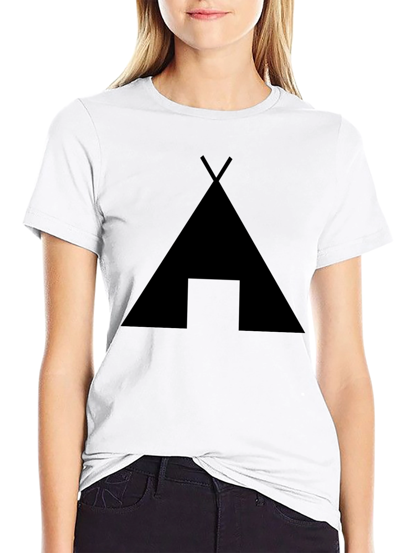 Black Minimalist Teepee Graphic T-Shirt - Black view 9