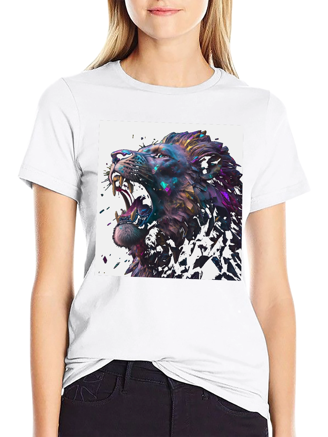 Black Roaring Lion Graphic Tee - Abstract Art Print view 9
