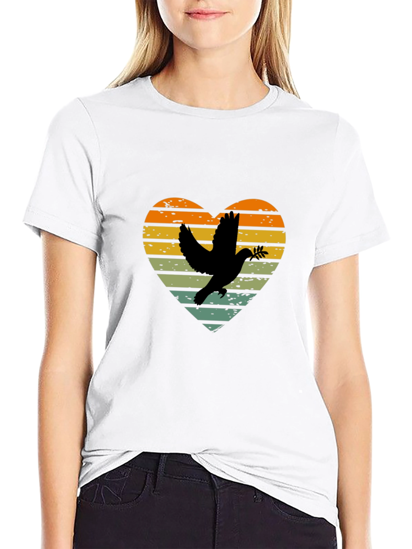 Dove Heart Graphic T-Shirt - Peace & Love Design - 9