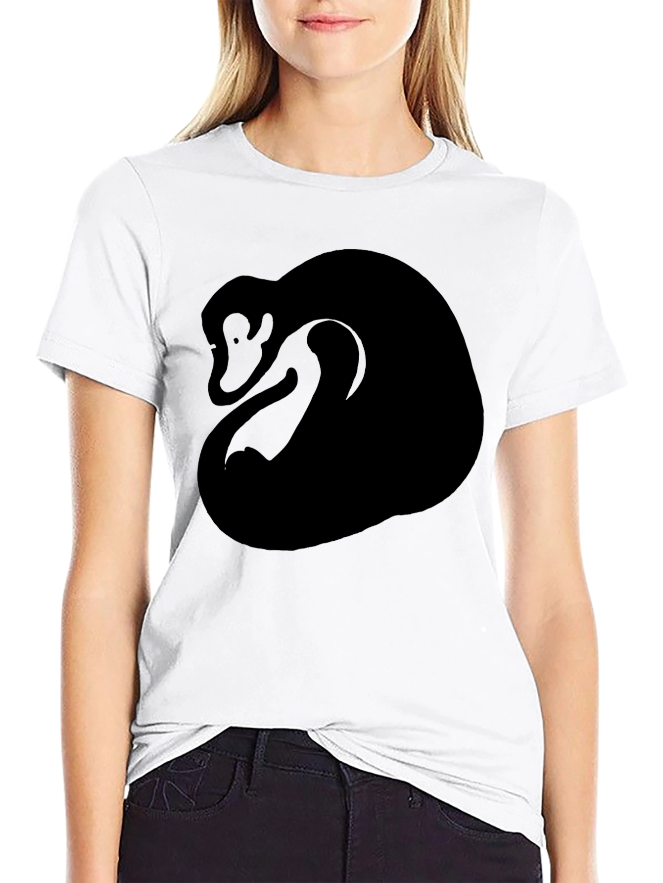 Black Abstract Monkey Graphic Tee - Black Cotton Blend view 9