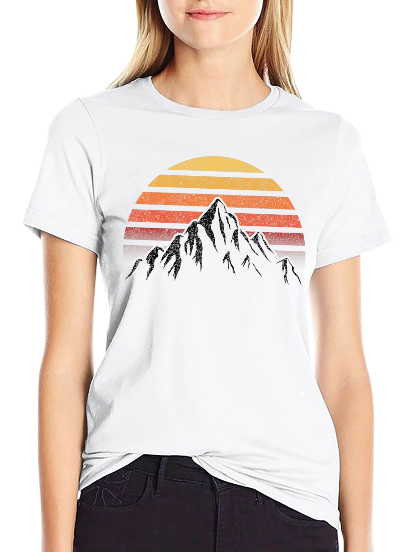 Black Retro Mountain Sunset T-Shirt view 9