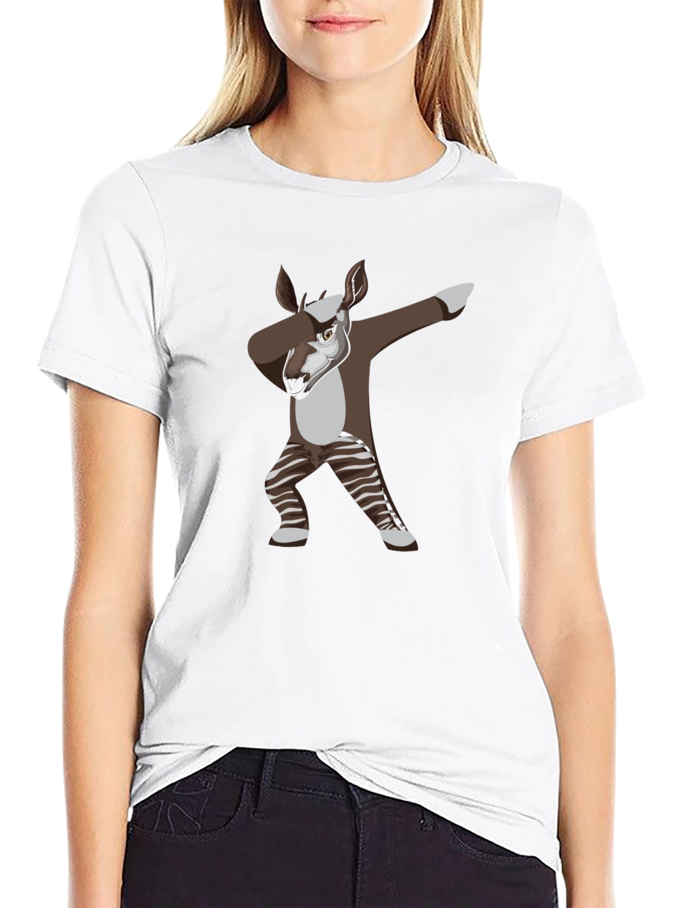 Black Dabbing Okapi Graphic Tee - Cool Animal T-Shirt view 9