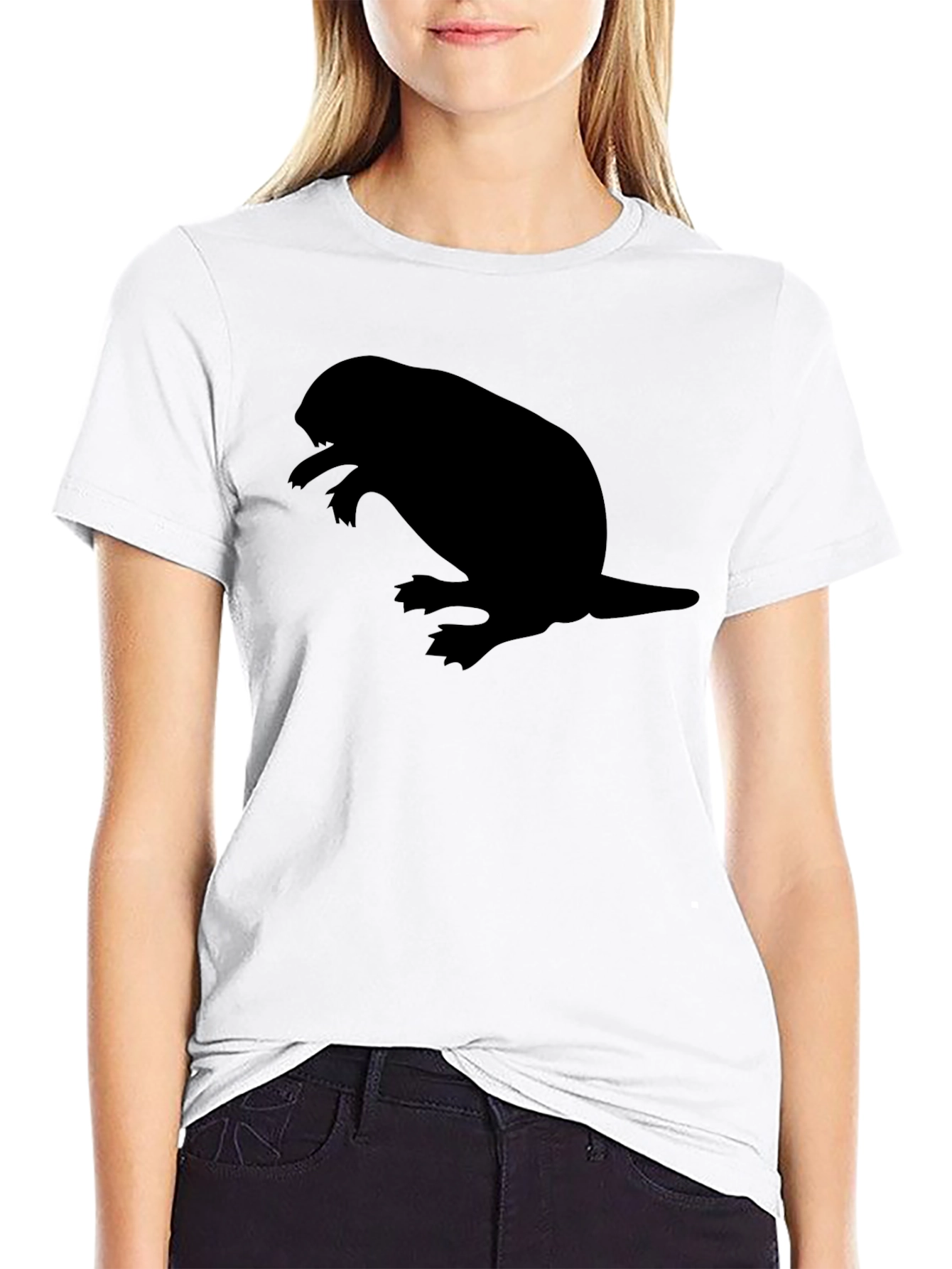 Black Men's Black T-shirt with Beaver Silhouette Graphic view 9
