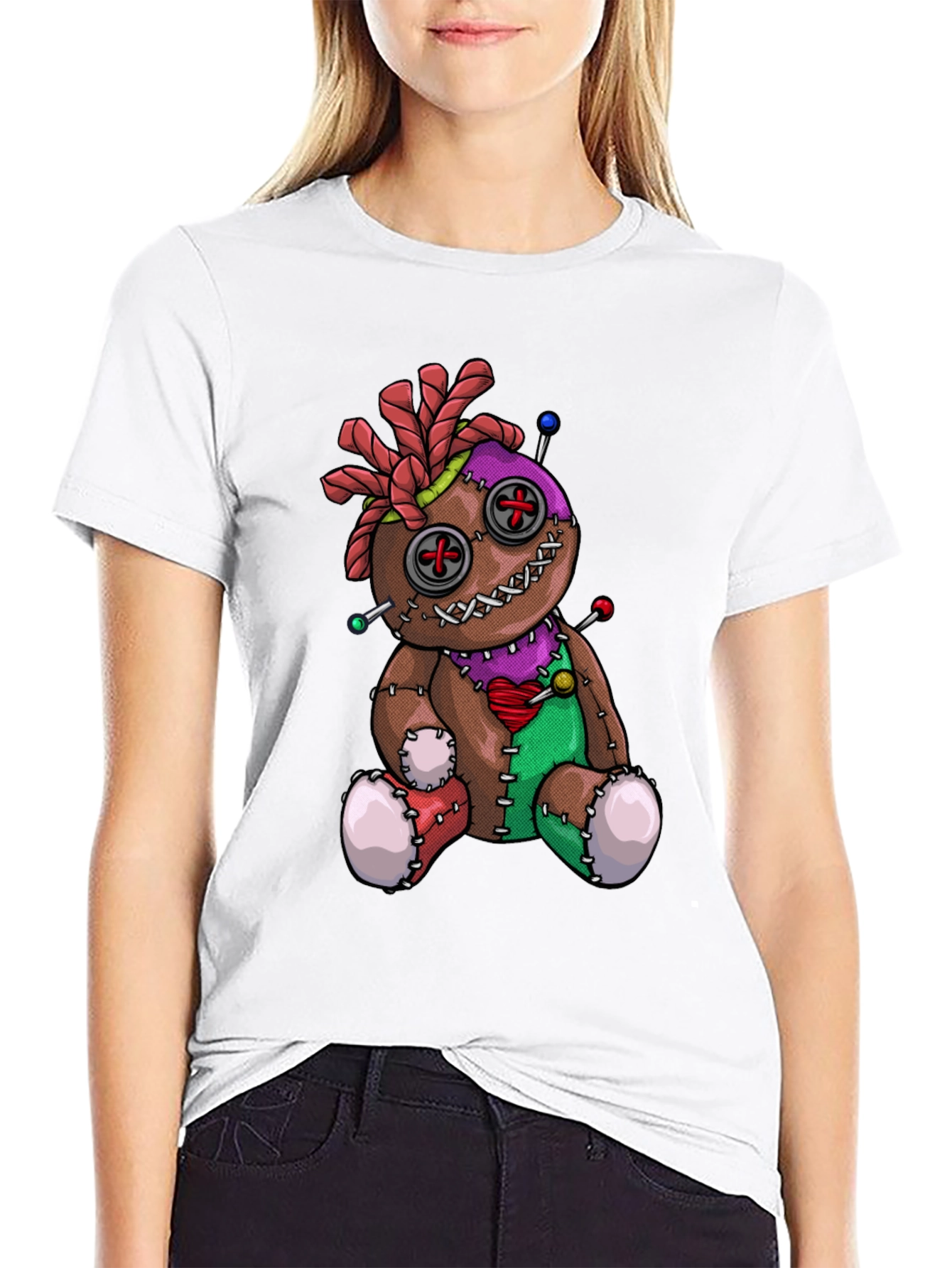 Black Voodoo Doll Graphic T-Shirt - Unique Spooky Design view 9