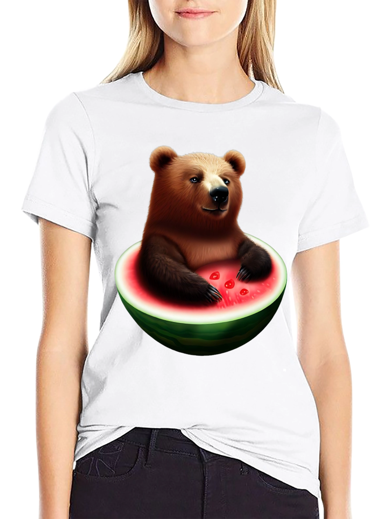 Black Bear in Watermelon Men's Black T-Shirt view 9