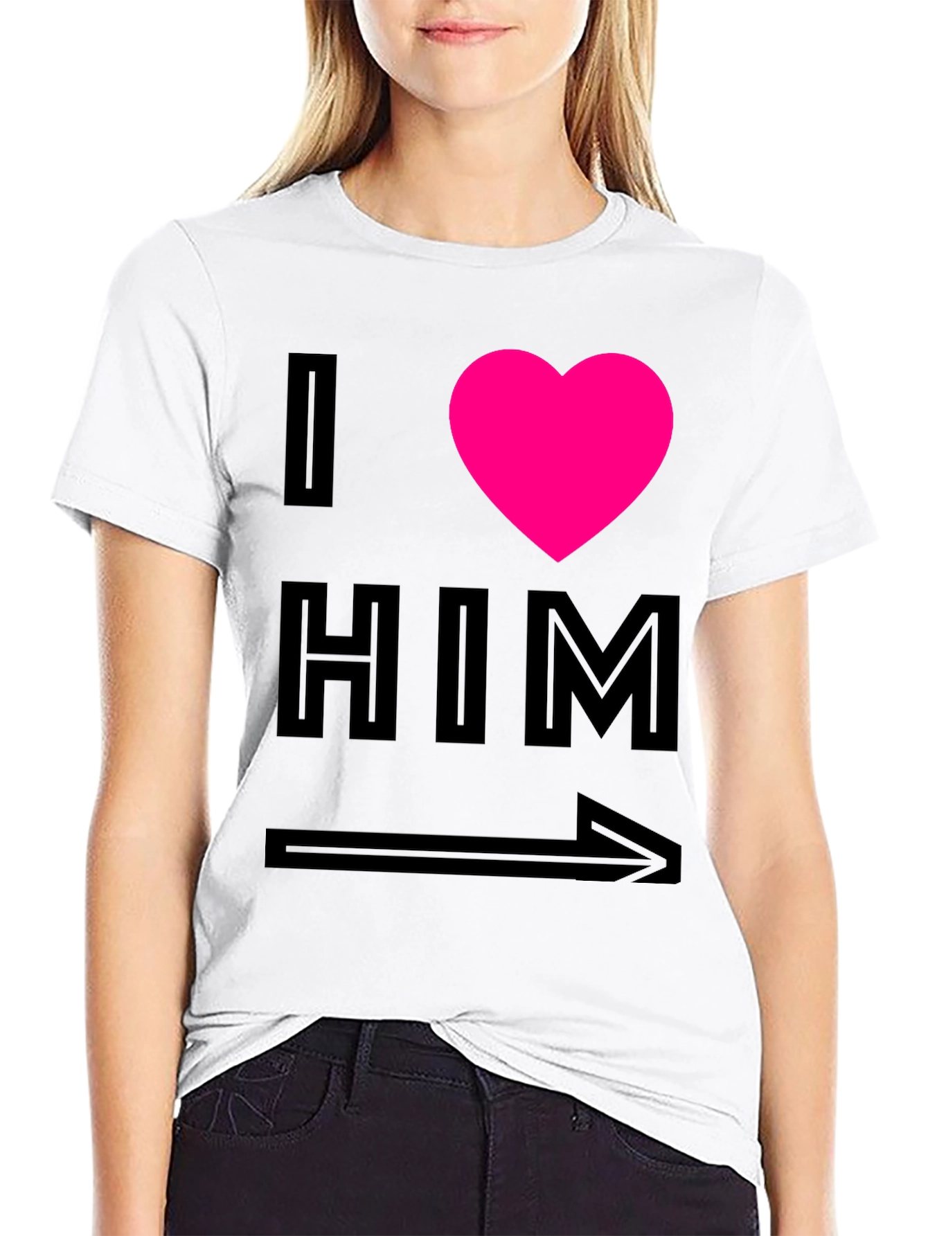 Black I Heart Him Graphic Tee - Black Unisex T-Shirt view 9