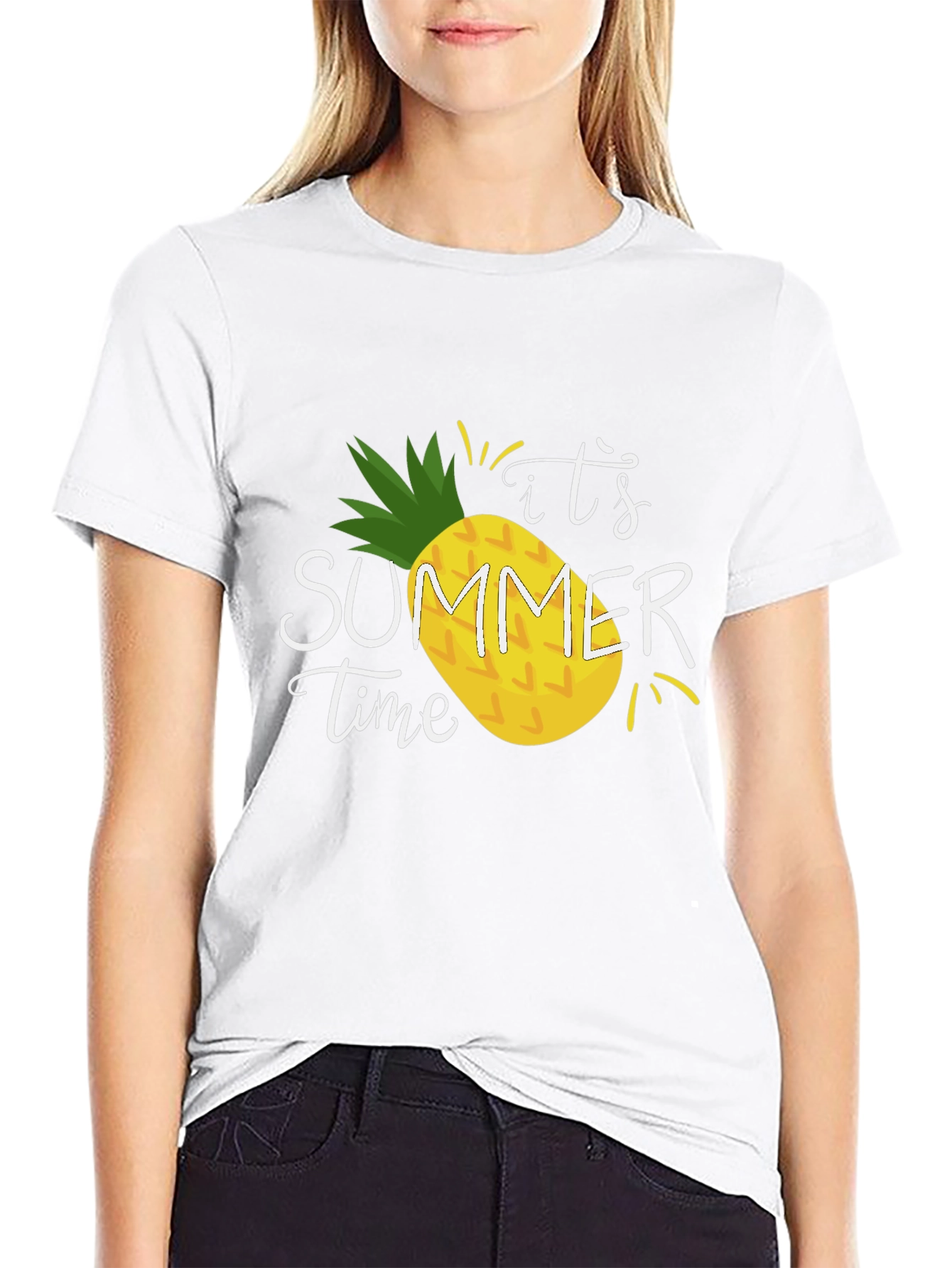 Black It's Summer Time Pineapple T-Shirt view 9