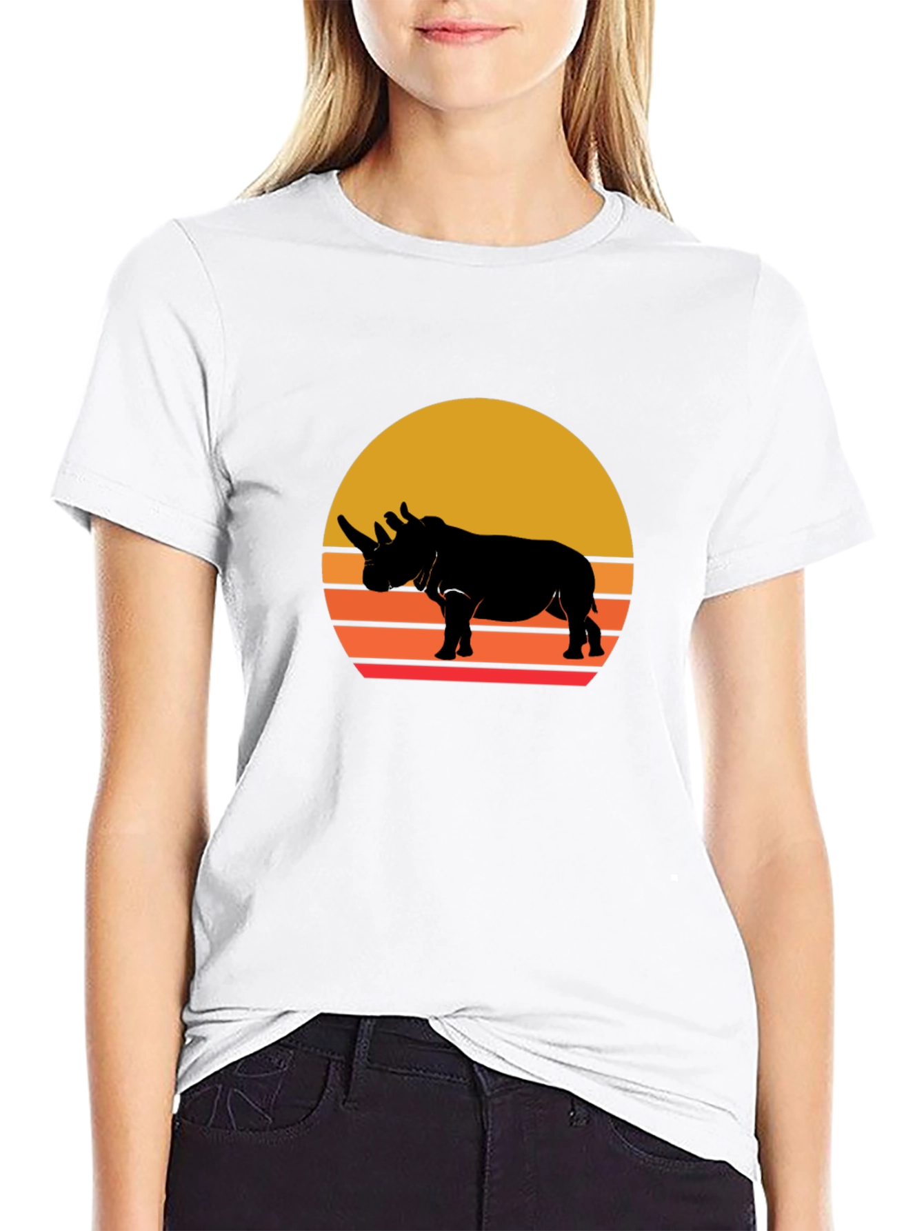 Black Retro Rhino Sunset T-Shirt view 9