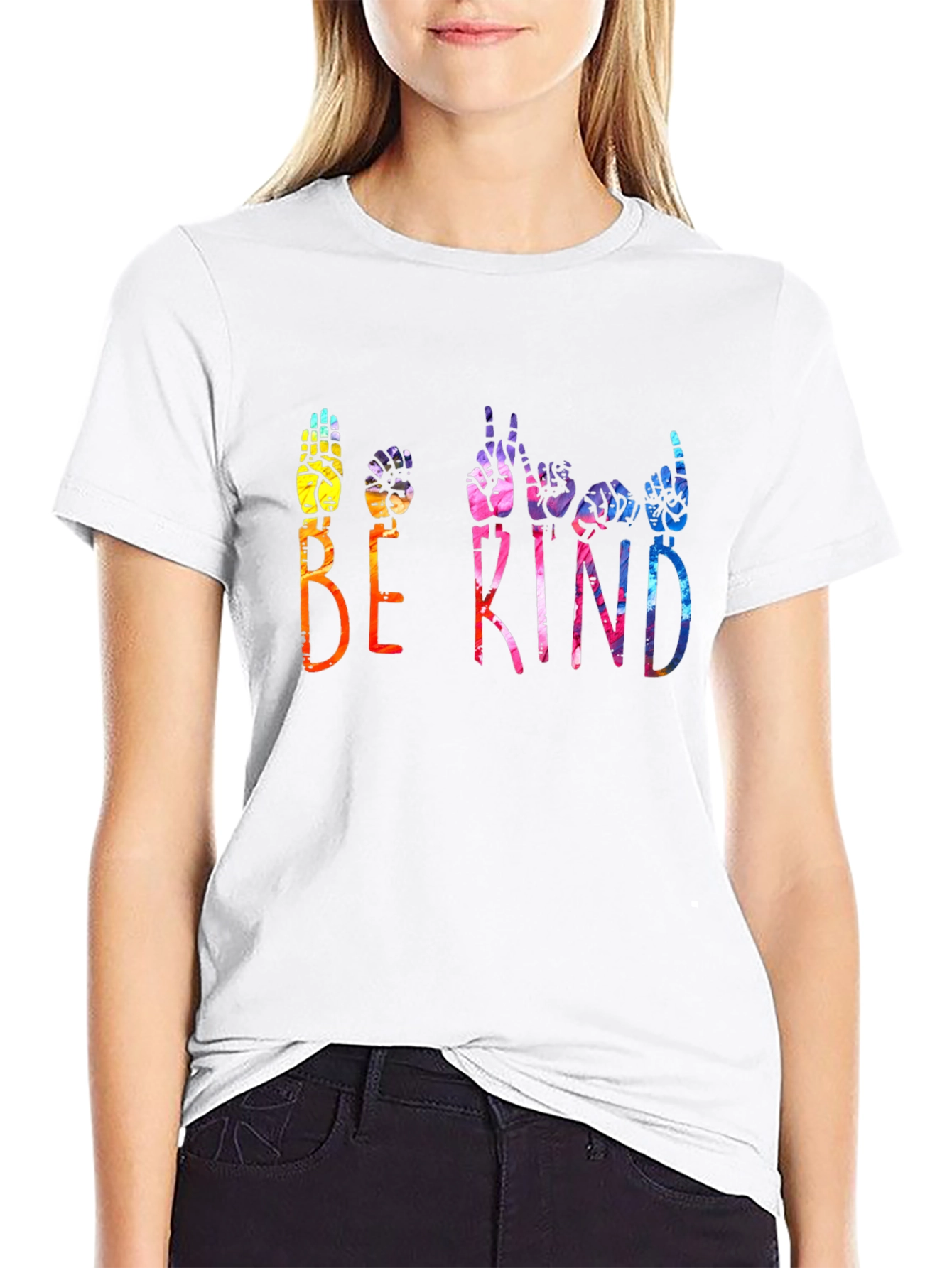 Black Be Kind Sign Language Graphic T-Shirt view 9