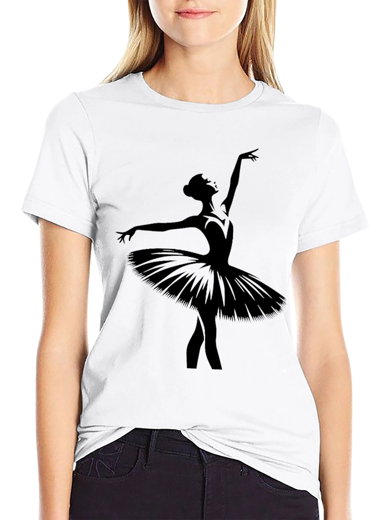 Black Ballerina Silhouette Graphic T-Shirt - Black view 9
