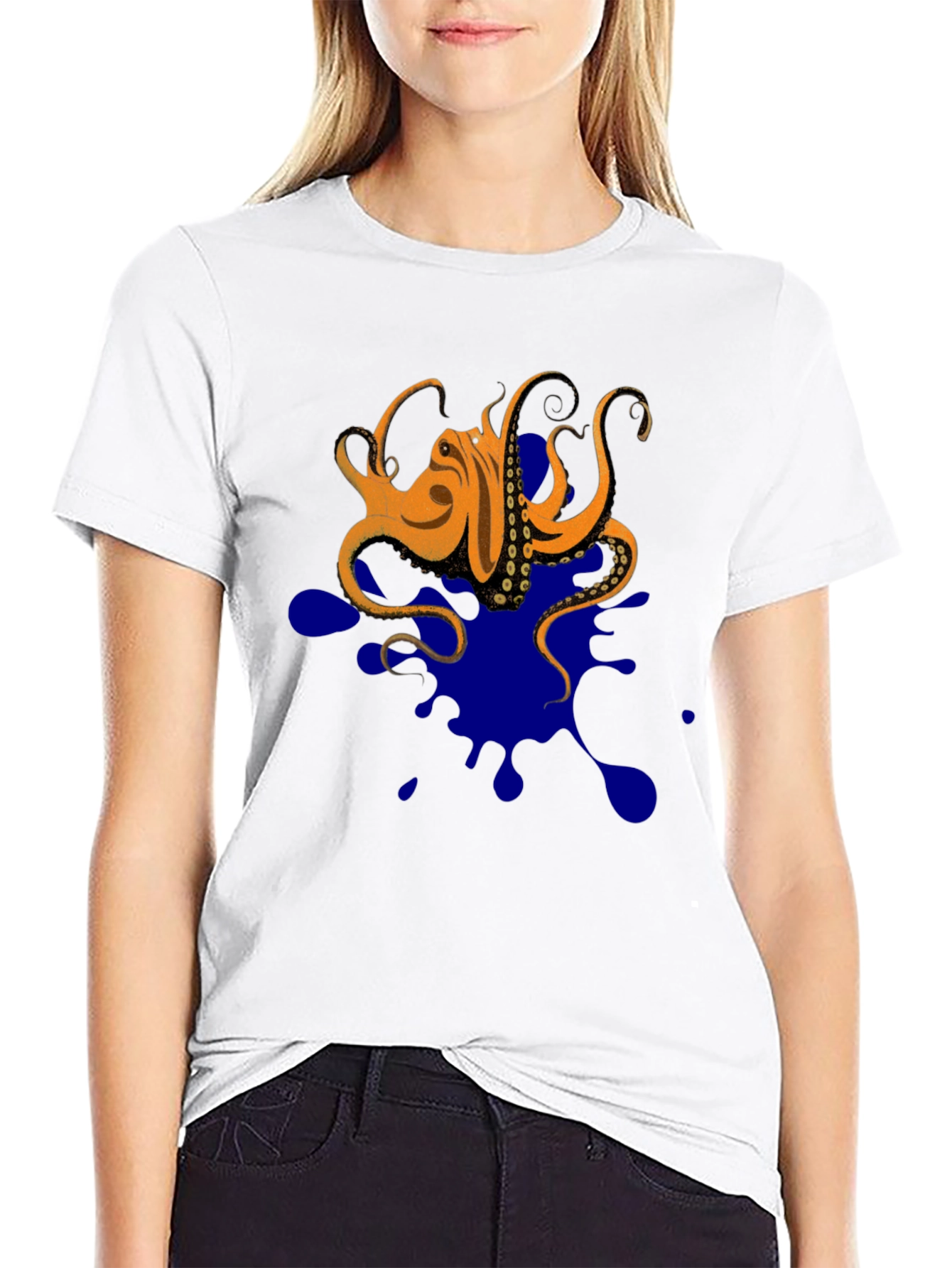 Black Octopus Ink Splatter T-Shirt - Unique Graphic Tee view 9