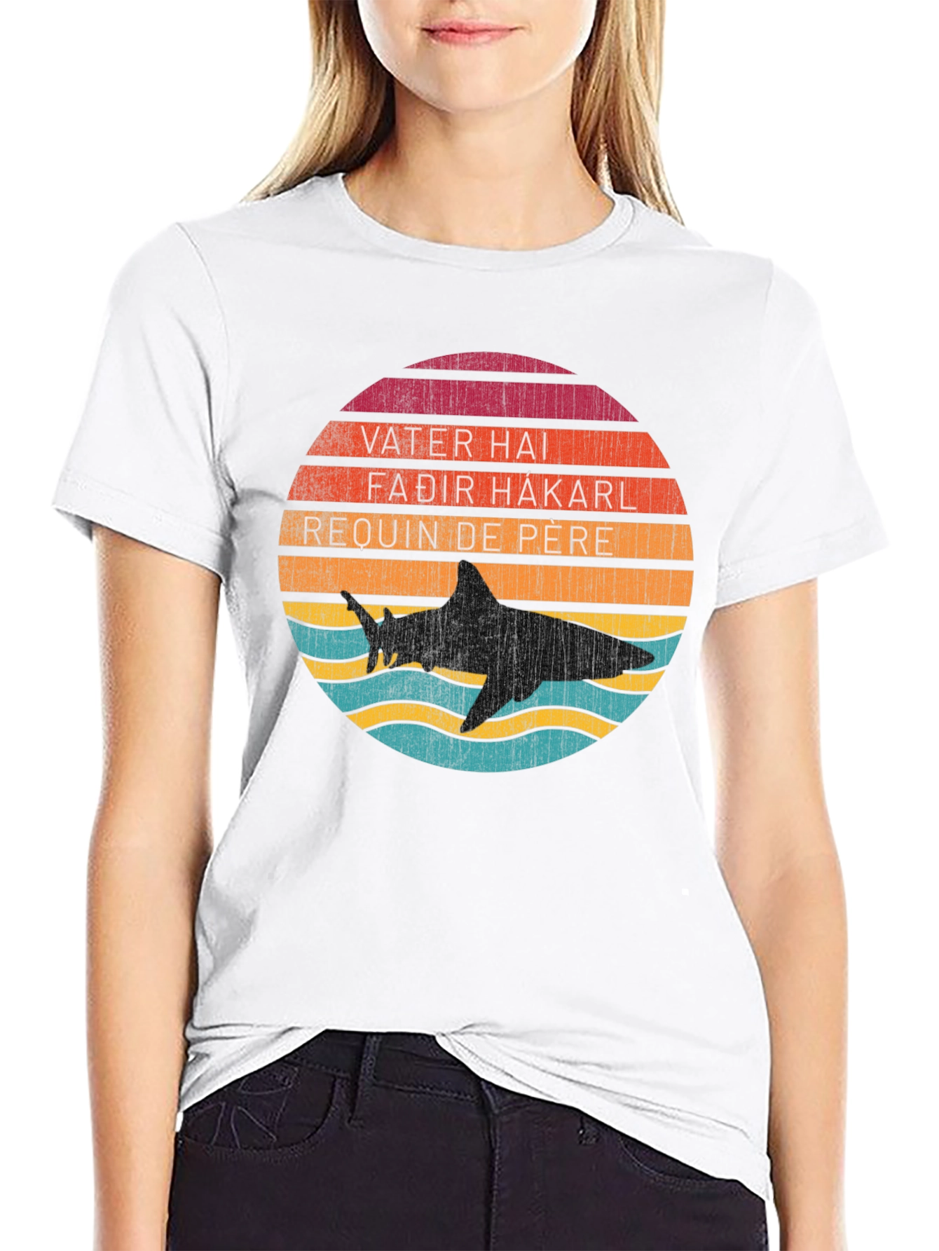 Retro Shark Dad T-Shirt - Vater Hai, Fadir Hakarl, Requin de Pere - 9