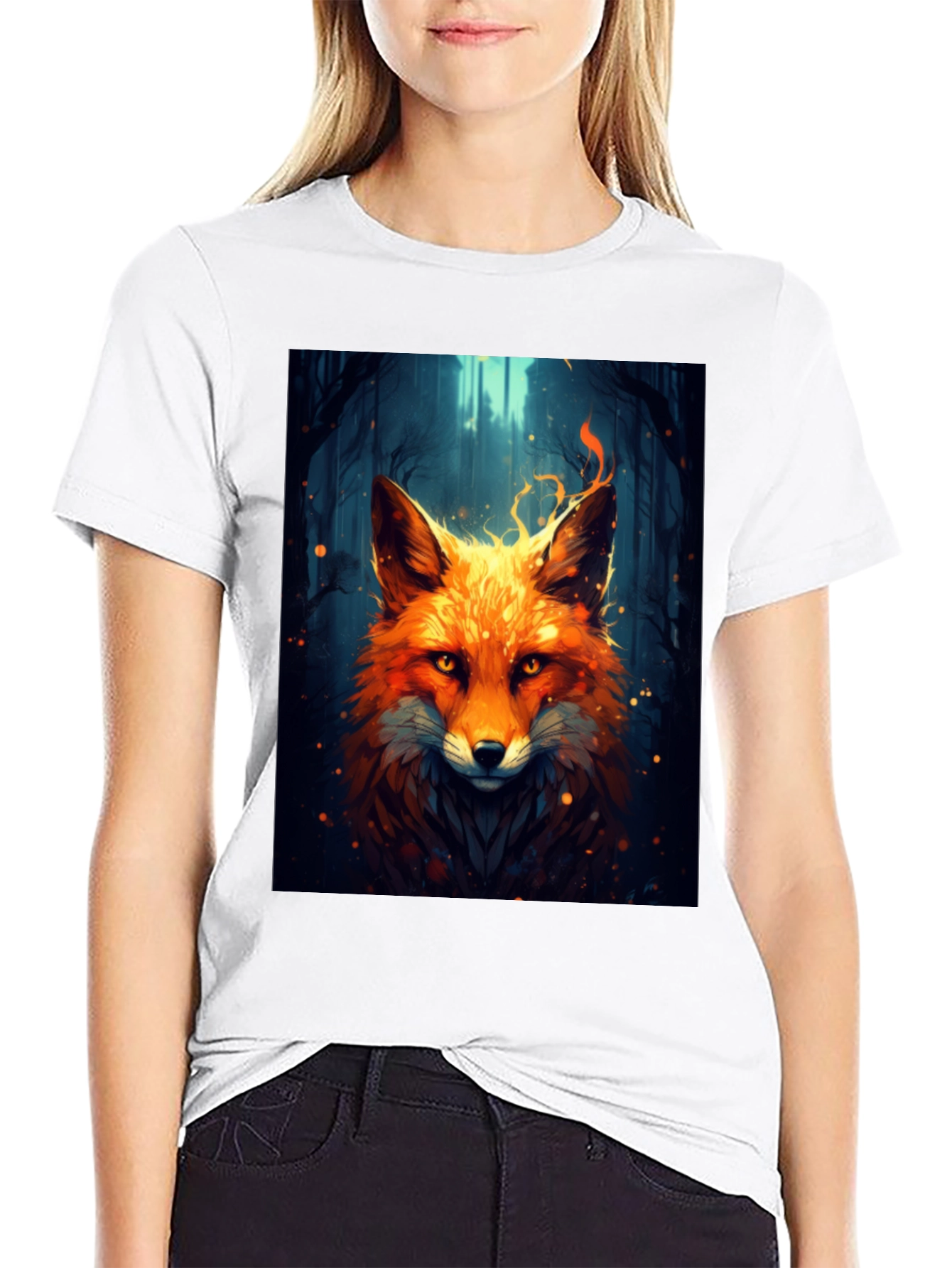 Black Fiery Fox Graphic Tee - Bold Animal Print Shirt view 9