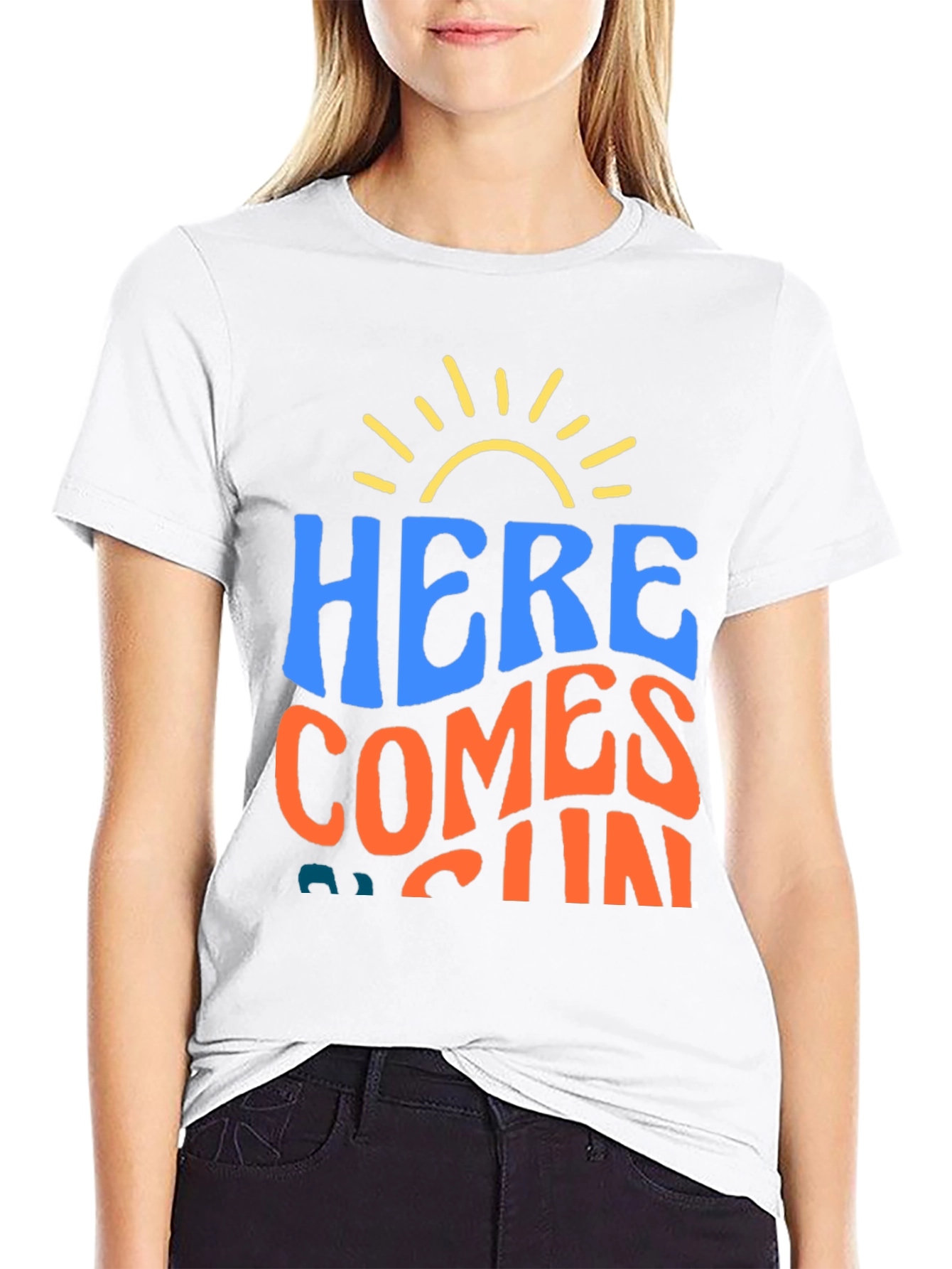 Black Here Comes The Sun Graphic Tee - Black Cotton Blend view 9