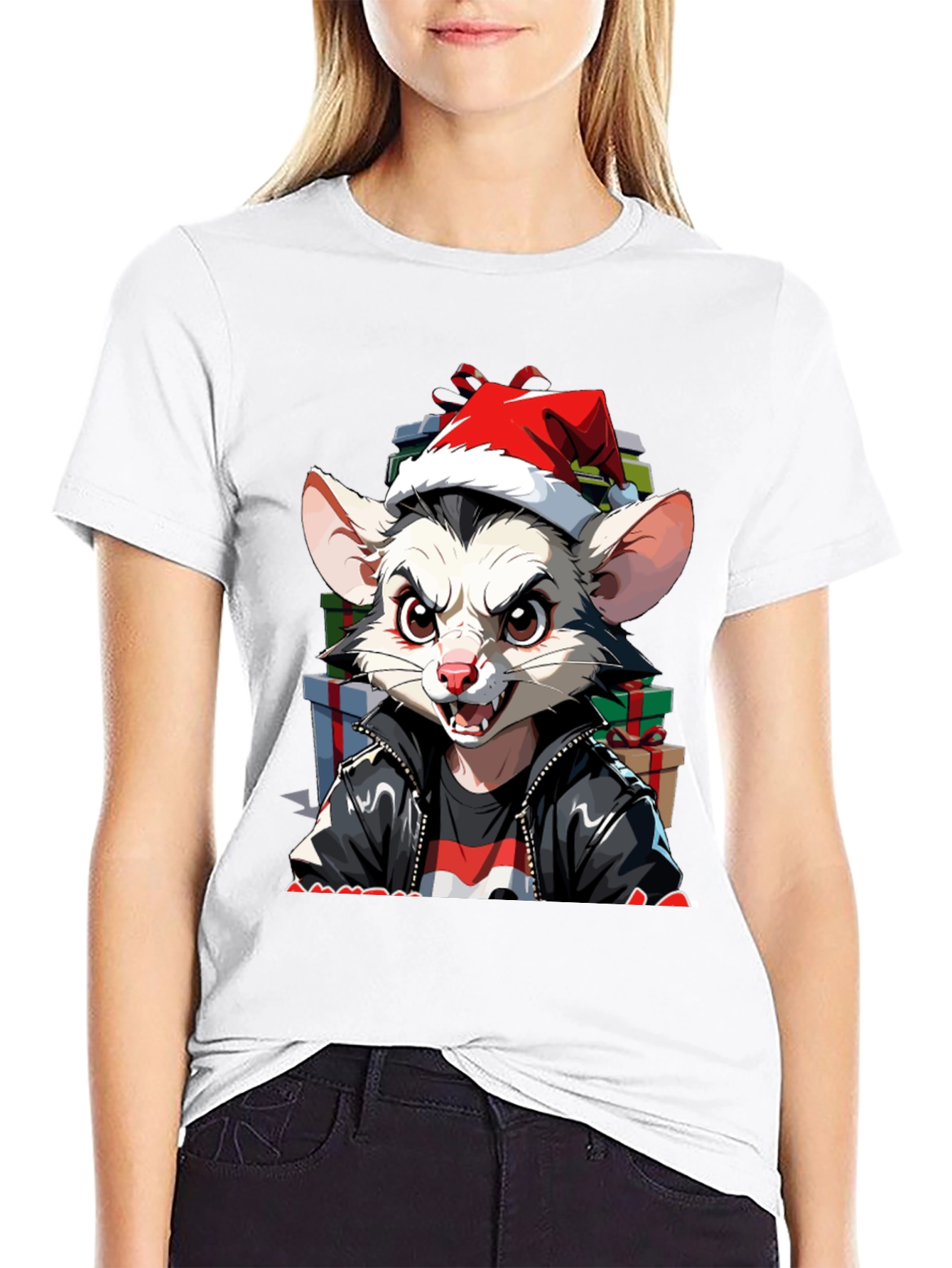 Black Festive Opossum Tee - Holiday Style view 9
