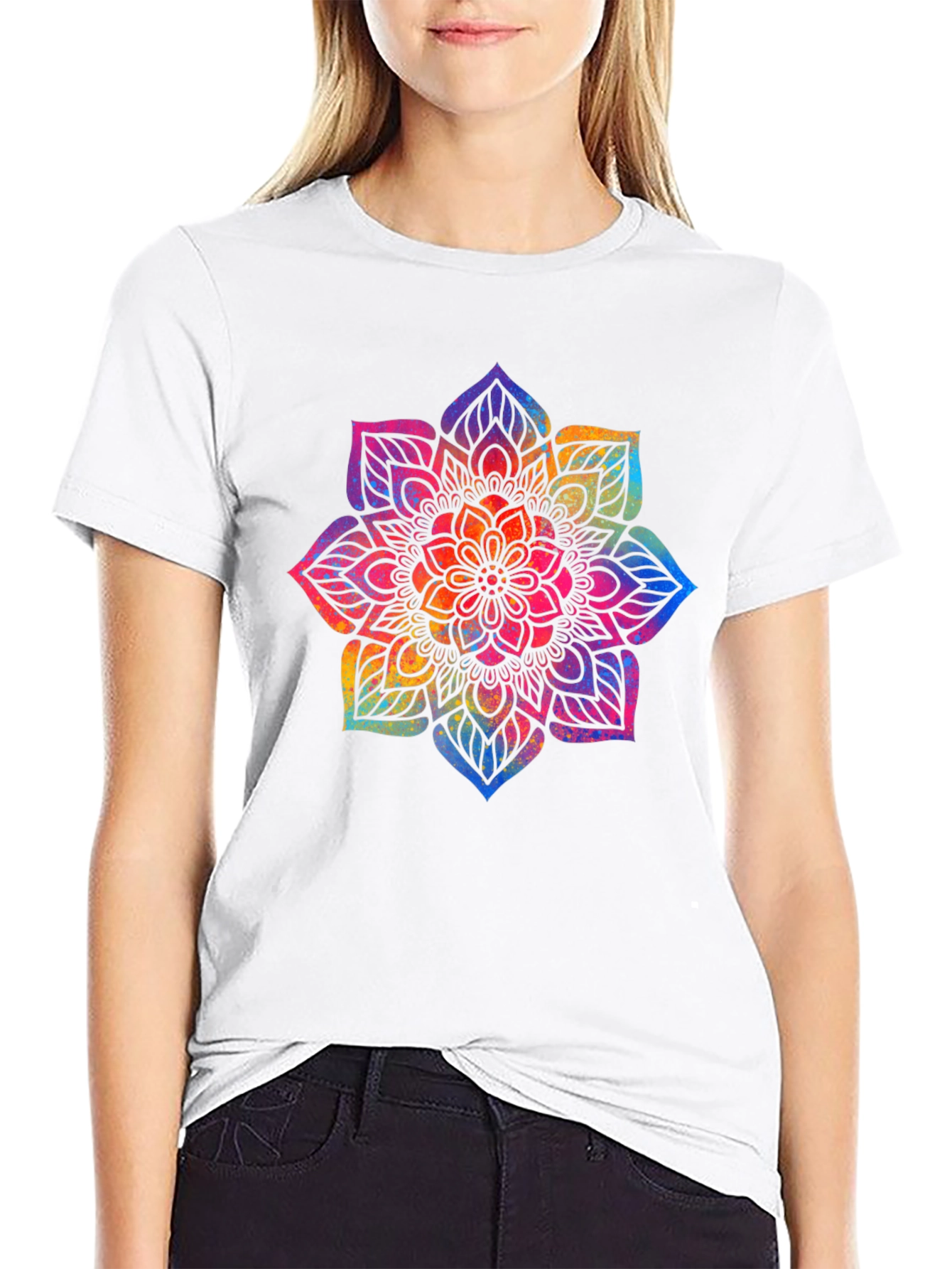 Black Vibrant Mandala Graphic Tee - Black Cotton Comfort view 9