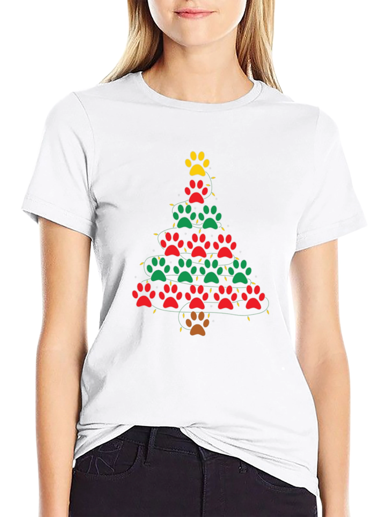 Black Paw Print Christmas Tree Black T-shirt view 9