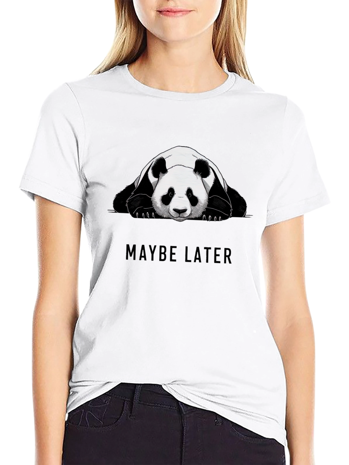 Black Lazy Panda Graphic Tee - "Maybe Later" Black Cotton T-Shirt view 9