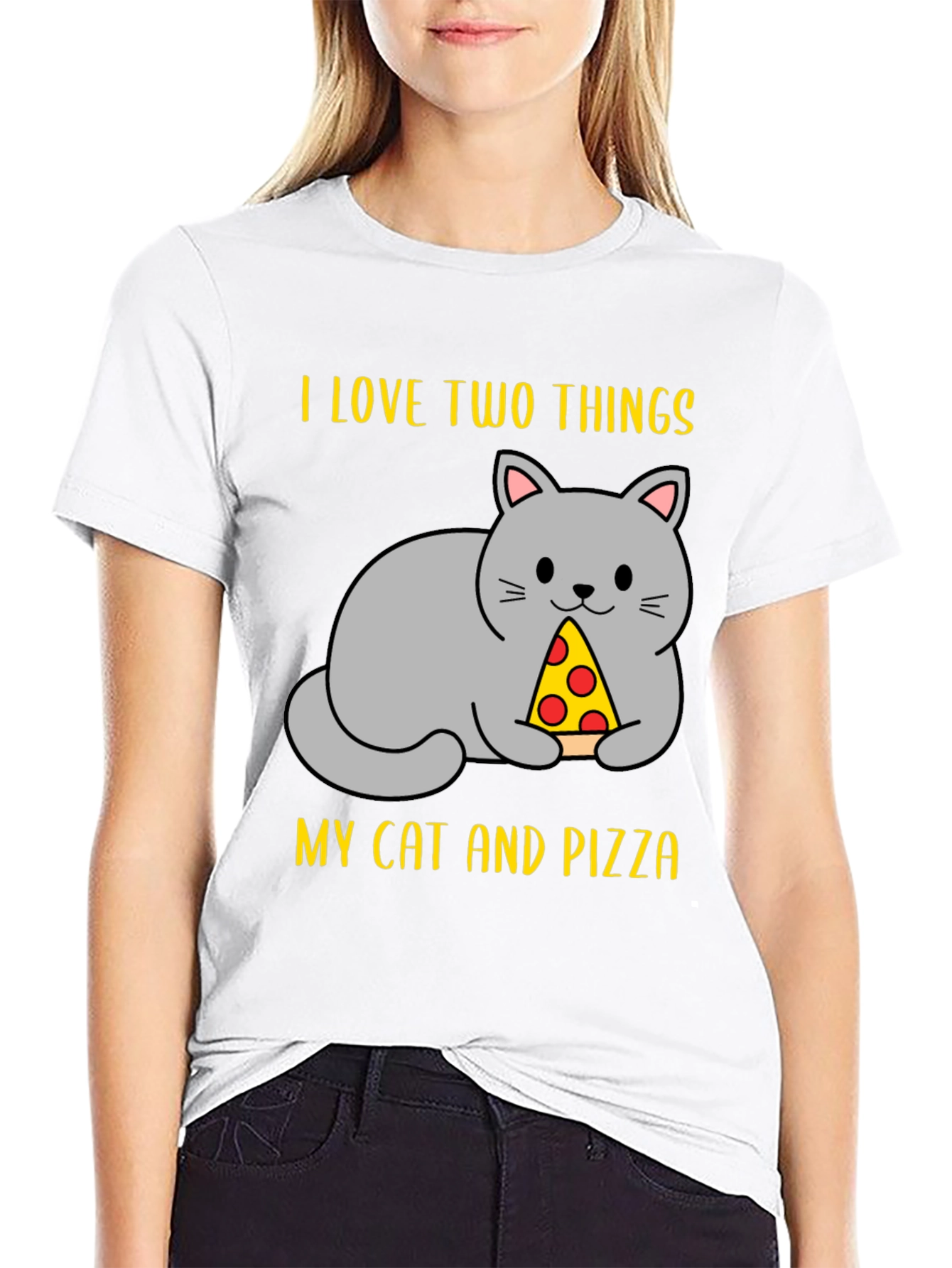 Black Funny Cat & Pizza T-Shirt view 9