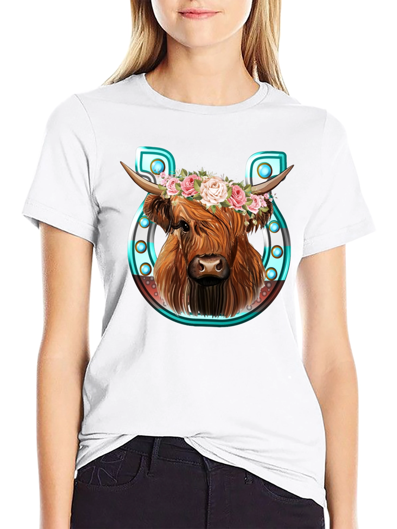 Black Highland Cow Flower Crown Graphic Tee view 9