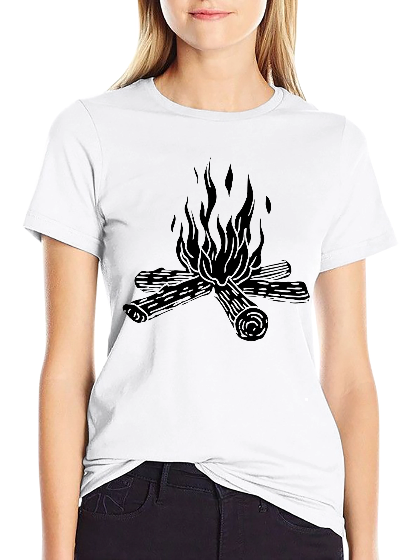 Black Campfire Graphic Tee - Soft Black Cotton T-Shirt view 9