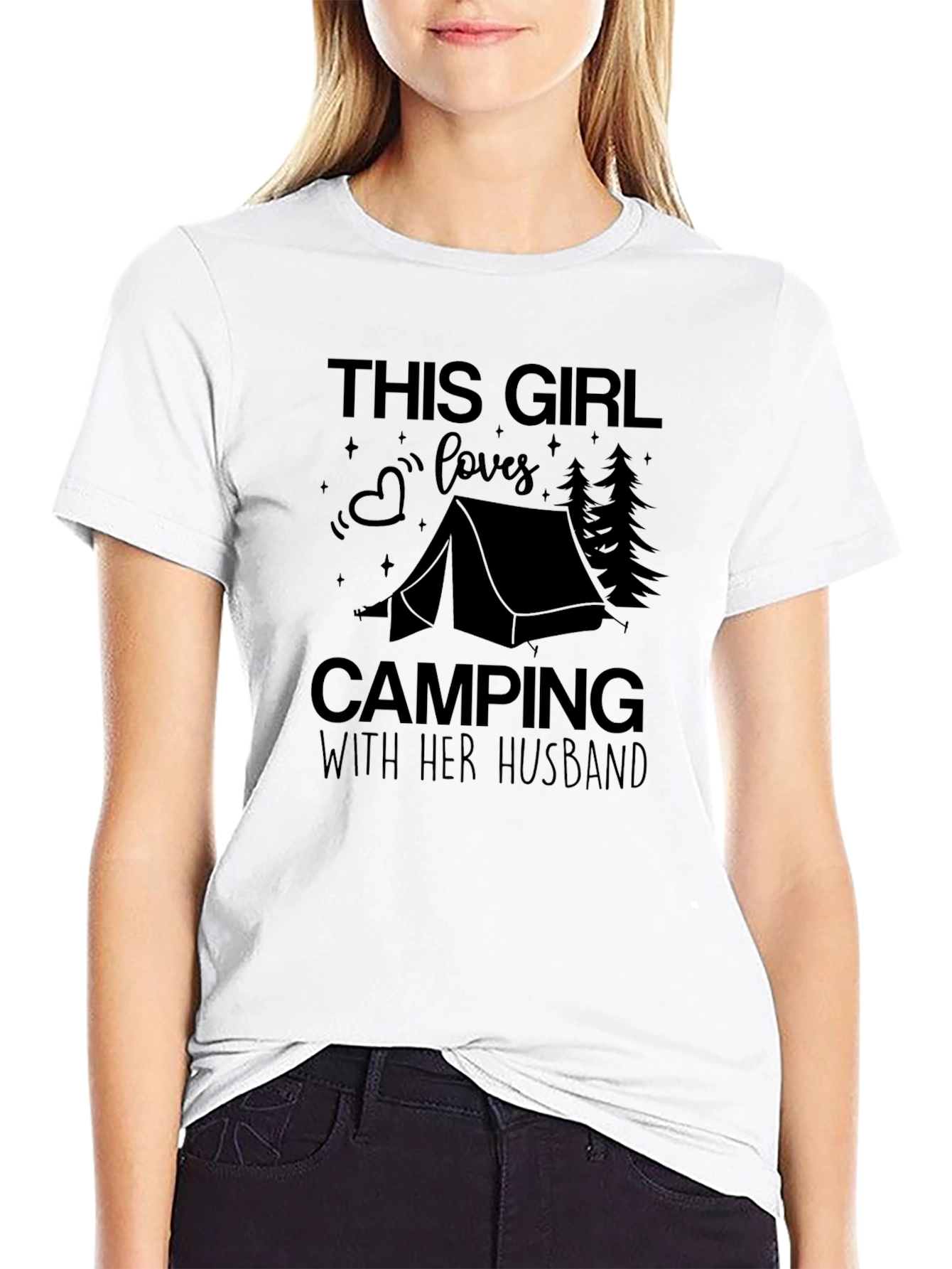 Black Camping Girl T-Shirt - "With Her Husband" Tee view 9