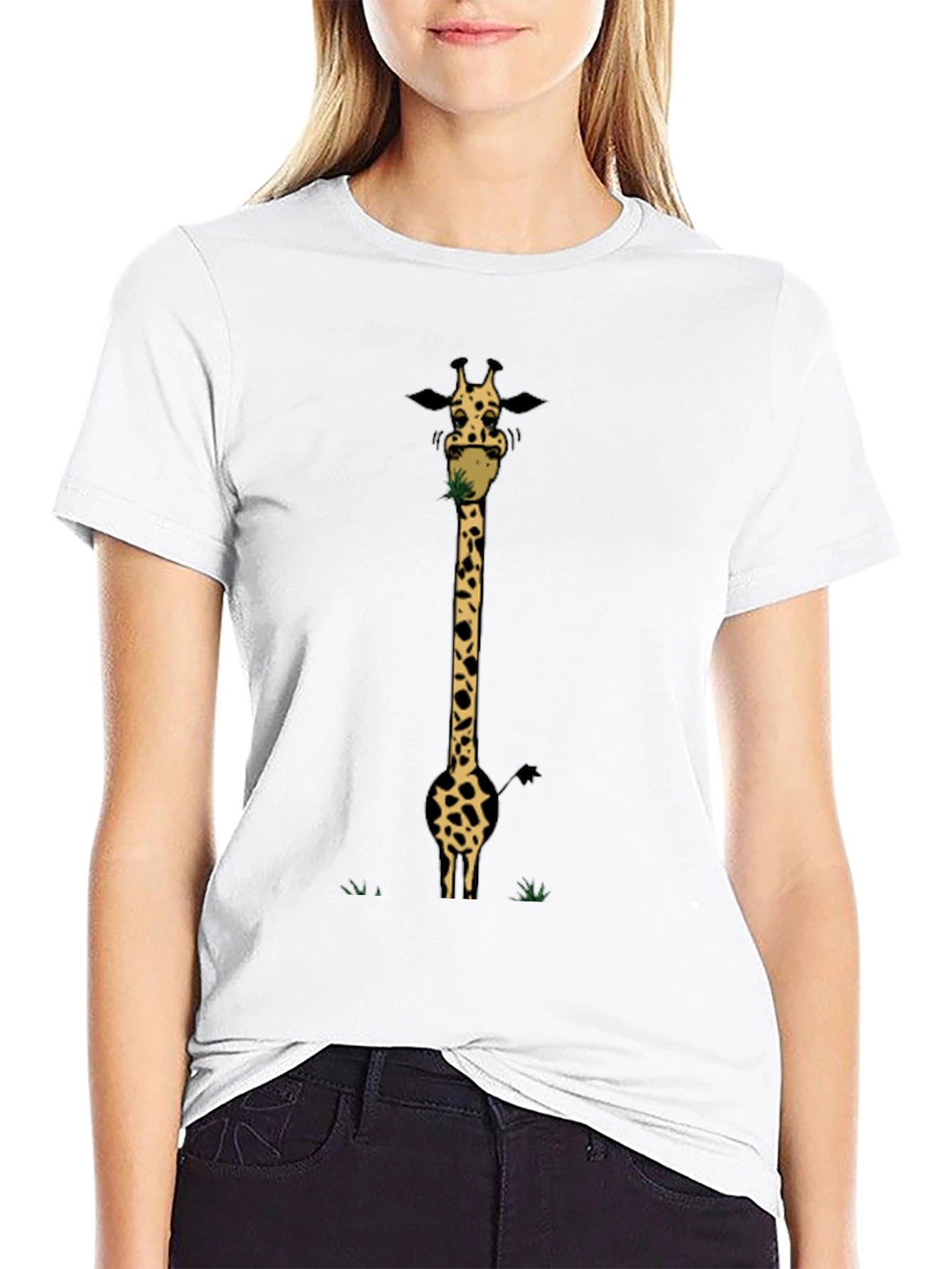 Black Giraffe Eating Grass Graphic Tee view 9